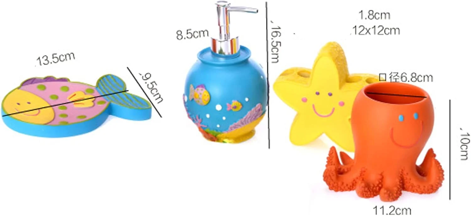 ست لوازم جانبی حمام طرح ماهی بامزه، 5 تکه، جنس رزین، مناسب برای کودکان و دکوراسیون منزل