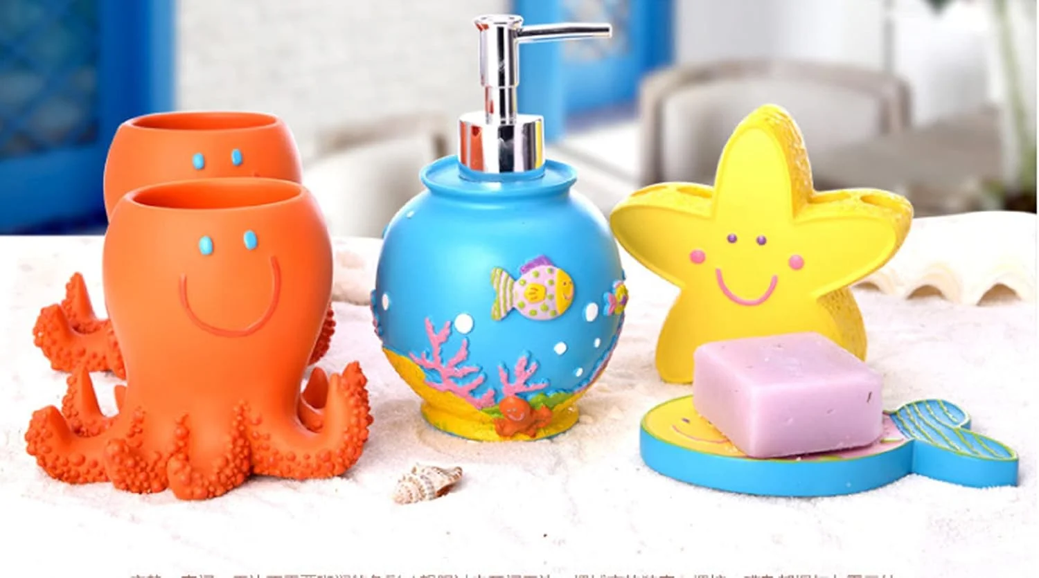 ست لوازم جانبی حمام طرح ماهی بامزه، 5 تکه، جنس رزین، مناسب برای کودکان و دکوراسیون منزل