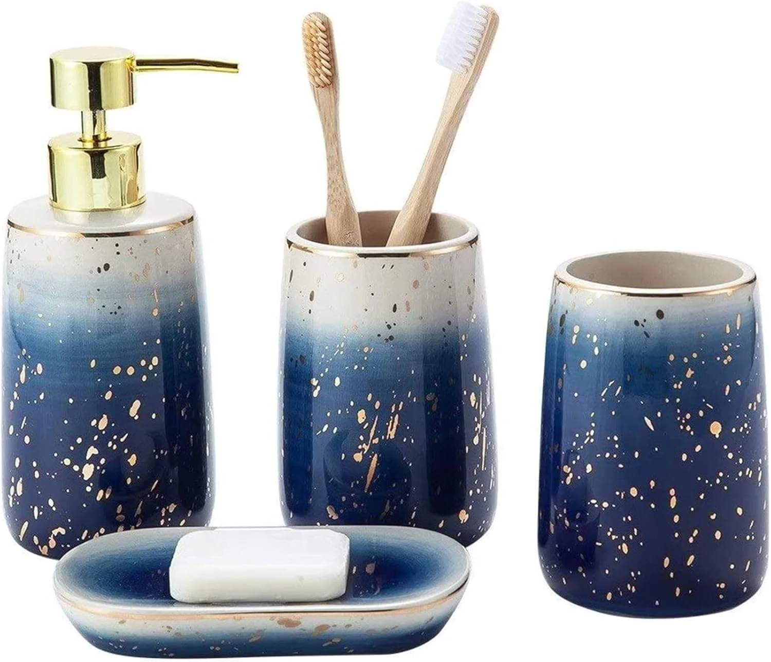 ست لوازم جانبی حمام خانگی YQBUER، ست 4 تکه سرامیکی شامل جای صابون، لیوان، پخش کننده لوسیون، ایده آل برای حمام، رنگ گرادیان، مناسب برای حمام هتل