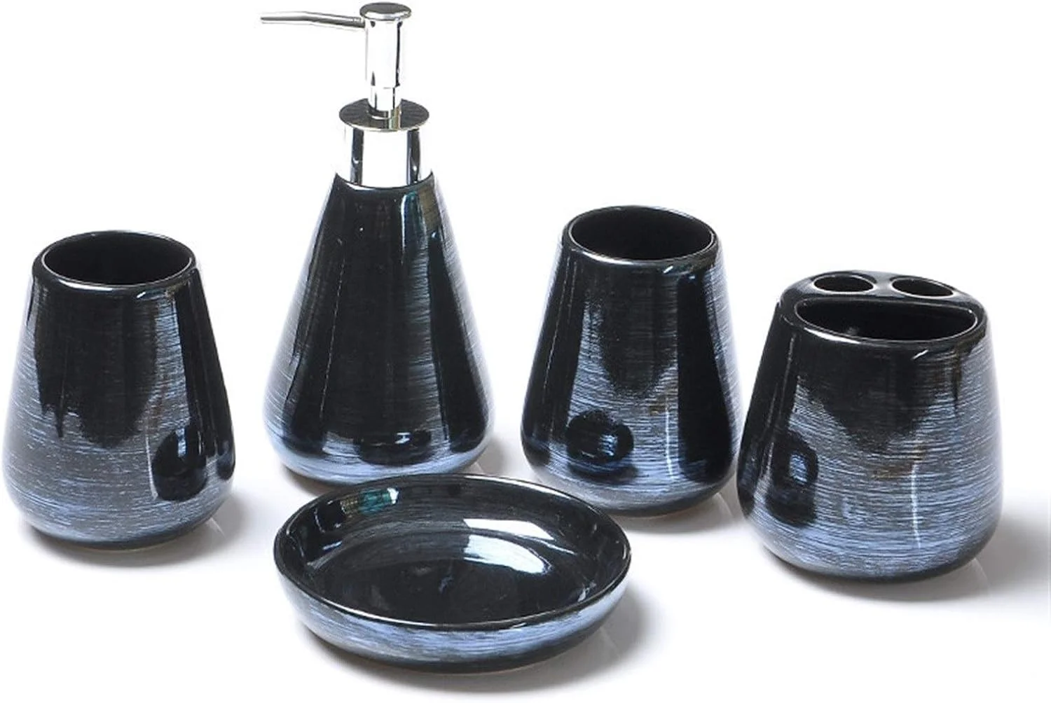 ست لوازم جانبی حمام خانگی YQBUER، ست پنج تکه سرامیکی، جا مسواکی، جا مایع صابون، سینی پلاستیکی مناسب برای حمام هتل (رنگ: آبی E)