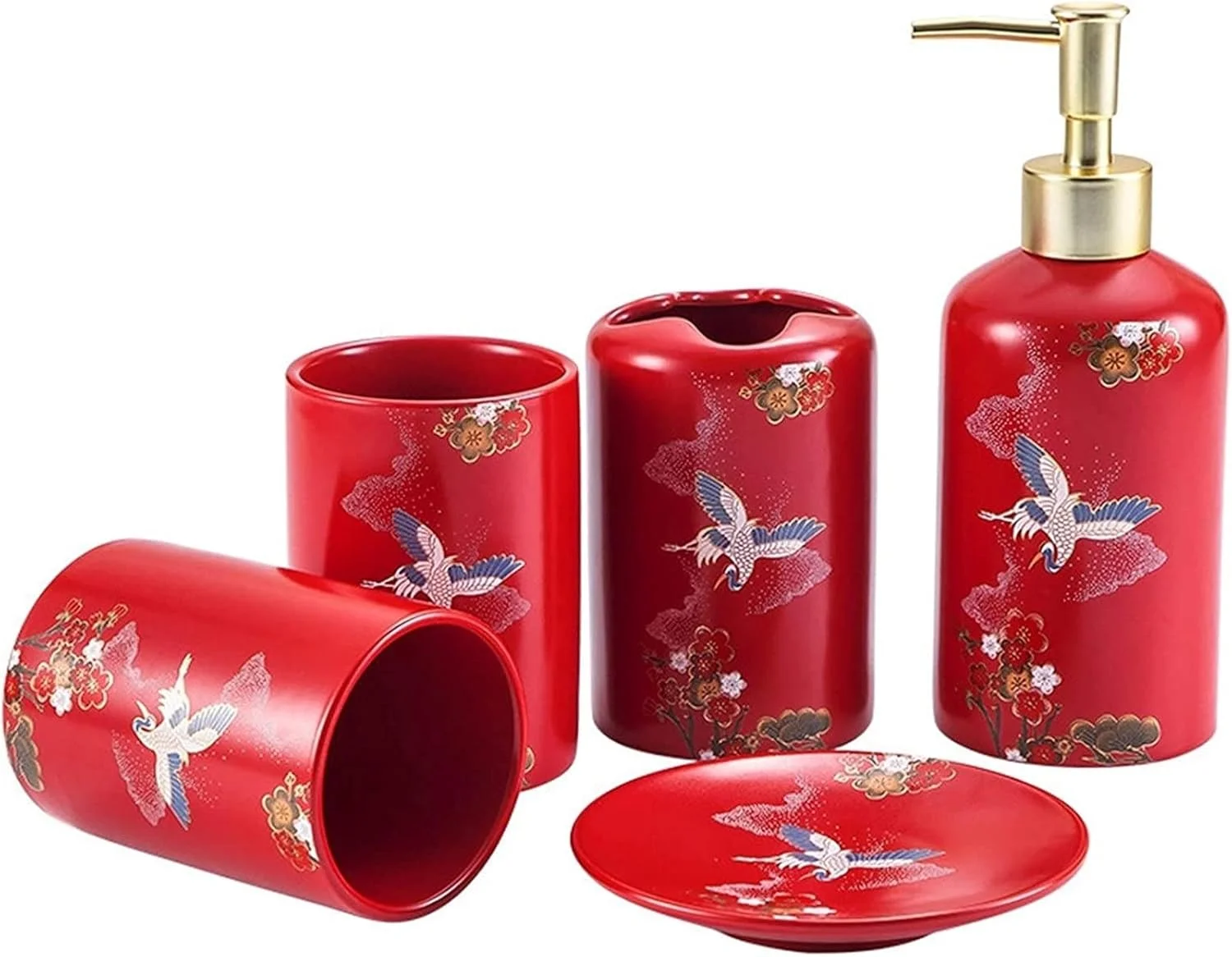 ست لوازم جانبی حمام خانگی YQBUER، ست شستشوی حمام سرامیکی پنج تکه، جا مایع صابون، لیوان قرقره، جا مسواکی، هدیه عروسی مناسب برای حمام هتل