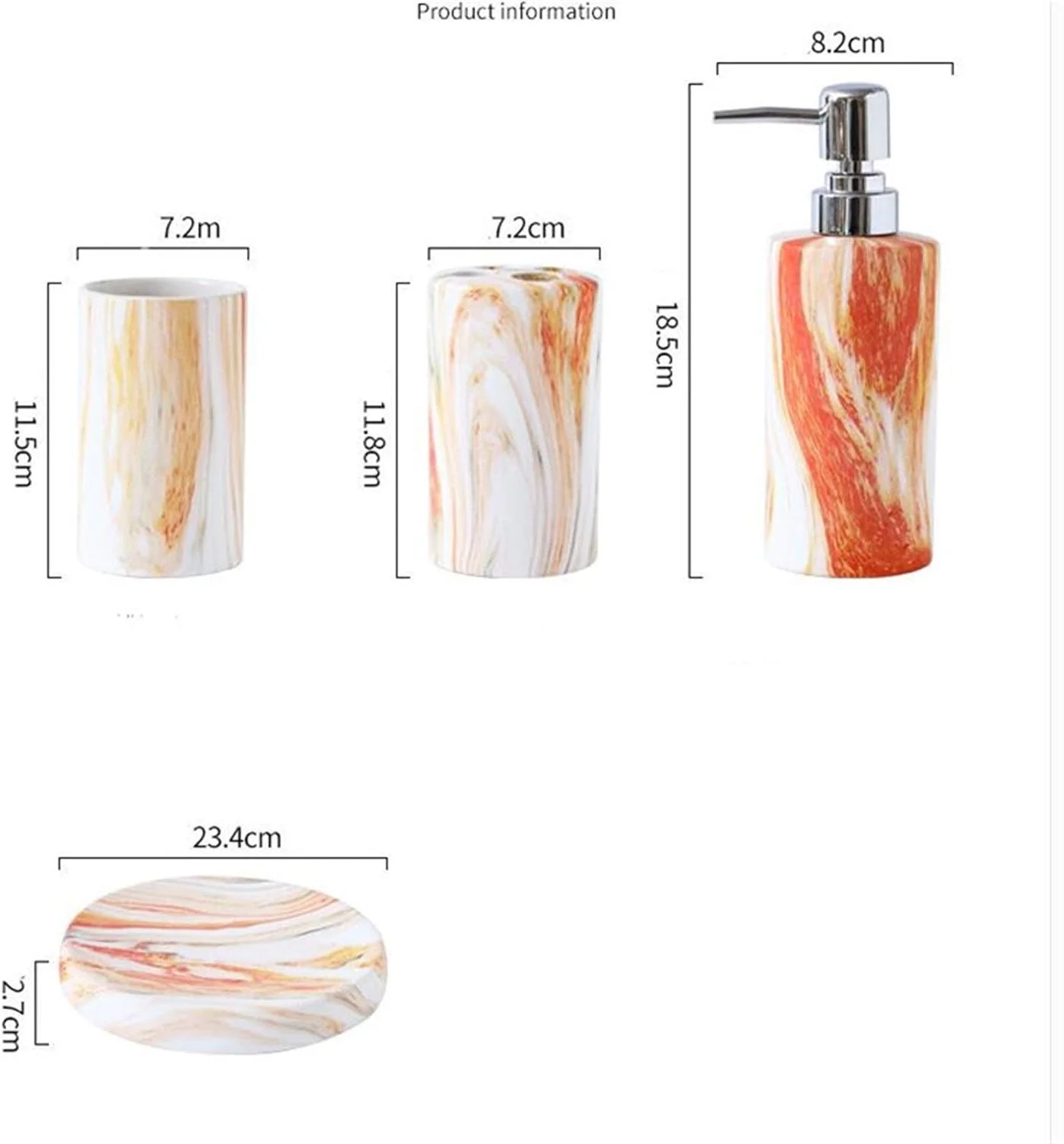 ست لوازم جانبی حمام سرامیکی طرح سنگ مرمر پنج تکه شامل جای خمیر دندان، بطری لوسیون، جای صابون، مناسب برای دکوراسیون حمام هتل