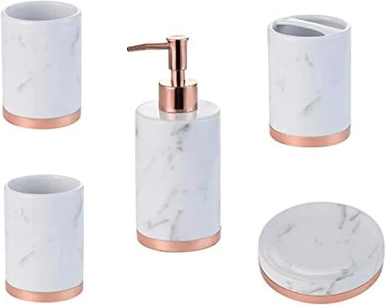 ست لوازم جانبی حمام خانگی با طرح مرمر، نگهدارنده مسواک سرامیکی، ست لوازم حمام سرامیکی، پخش کننده صابون، ظرف لوسیون مناسب برای حمام هتل