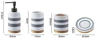 ست لوازم جانبی حمام خانگی، طرح راه راه خاکستری سفید سرامیکی، ایده آل برای هدیه، دکور حمام، مناسب برای حمام هتل