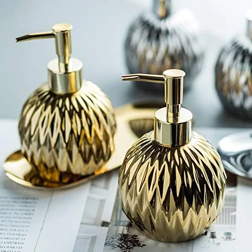 ست لوازم جانبی حمام YQBUER، سینی استیل، سرامیک، مایع دستشویی، بطری ژل دوش، جا صابونی مناسب برای حمام هتل ست لوازم جانبی حمام YQBUER، سینی استیل، سرامیک، مایع دستشویی، بطری ژل دوش، جا صابونی مناسب برای حمام هتل