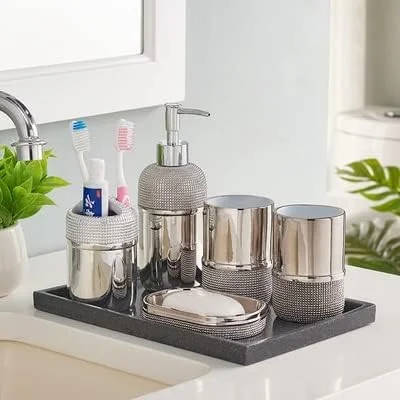 ست لوازم حمام شش تکه لوکس آبکاری شده طلایی مدل YQBUER به سبک آمریکایی نوردیک (رنگ: C) ست لوازم حمام شش تکه لوکس آبکاری شده طلایی مدل YQBUER به سبک آمریکایی نوردیک (رنگ: C)