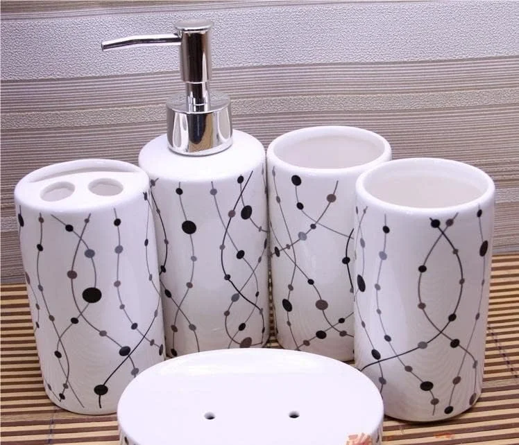 ست پنج تکه سرامیکی لوازم بهداشتی حمام به سبک اروپایی YQBUER، شامل جا مسواکی، لیوان، جا صابونی و بطری لوسیون (رنگ: C) ست پنج تکه سرامیکی لوازم بهداشتی حمام به سبک اروپایی YQBUER، شامل جا مسواکی، لیوان، جا صابونی و بطری لوسیون (رنگ: C)
