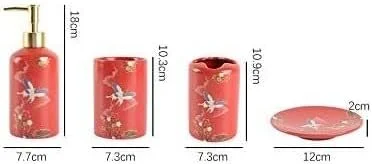 ست لوازم جانبی حمام خانگی YQBUER، سرامیک با عناصر شرقی قرمز، ایده آل برای دکور هدیه، مناسب برای حمام هتل ست لوازم جانبی حمام خانگی YQBUER، سرامیک با عناصر شرقی قرمز، ایده آل برای دکور هدیه، مناسب برای حمام هتل