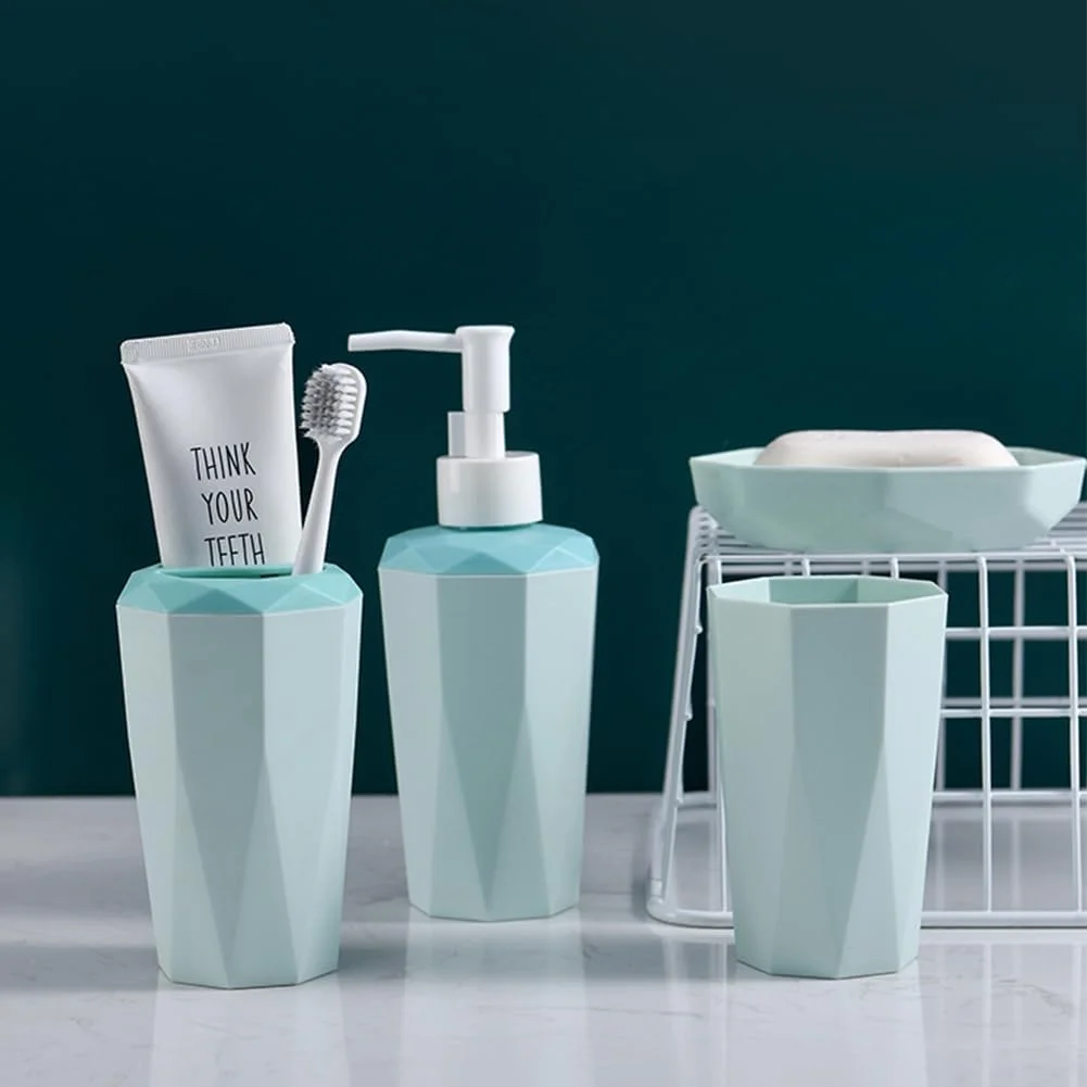 ست لوازم جانبی پلاستیکی حمام یورانهو، ست لوازم جانبی حمام، ست 4 تکه حمام - جا مایع لوسیون، جا مسواکی، لیوان، جا صابونی