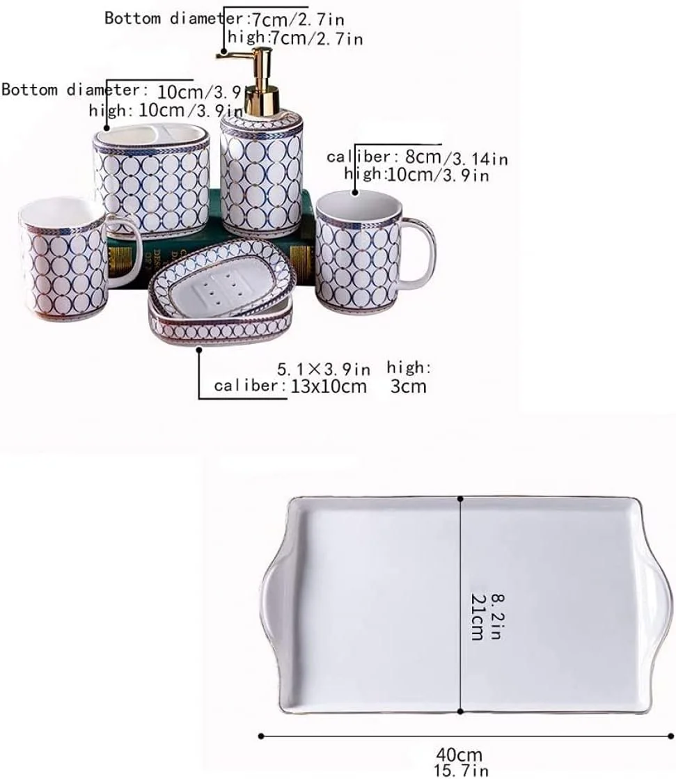 ست لوازم بهداشتی به سبک اروپایی، ست لوازم جانبی حمام، ست لوازم بهداشتی، فنجان مسواک سرامیکی، فنجان دهانشویه، بطری لوسیون، جای صابون