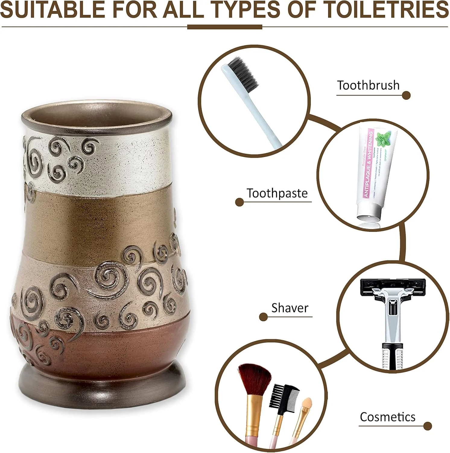 ست لوازم جانبی حمام 4 تکه Zahari Home Miramar شامل پمپ لوسیون، لیوان، جا مسواکی و جا صابونی با طراحی منحصر به فرد و چند رنگ