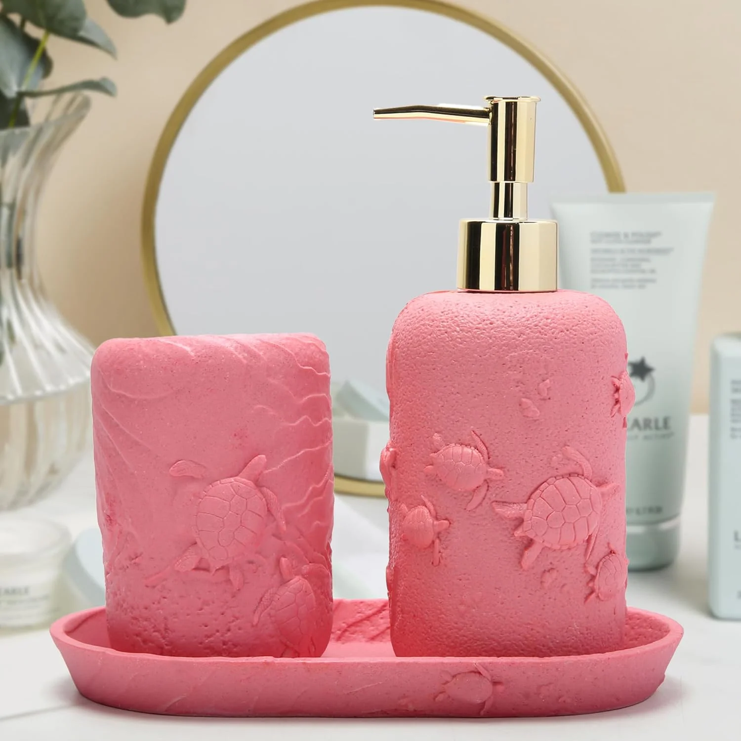 ست لوازم جانبی حمام 3 تکه رزینی با طرح حیوانات اقیانوسی شامل جا مایع لوسیون، لیوان آب یا جا مسواکی (طرح لاک پشت دریایی قرمز) ست لوازم جانبی حمام 3 تکه رزینی با طرح حیوانات اقیانوسی شامل جا مایع لوسیون، لیوان آب یا جا مسواکی (طرح لاک پشت دریایی قرمز)