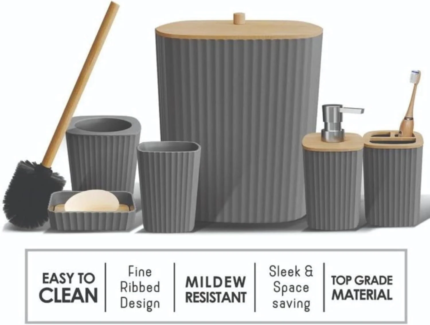 ست لوازم جانبی حمام 6 تکه ممتاز: برس توالت، جا مایع صابون، جا مسواکی، لیوان، جا صابونی، سطل زباله - مجموعه کامل حمام برای دکور مدرن (مربع خاکستری) ست لوازم جانبی حمام 6 تکه ممتاز: برس توالت، جا مایع صابون، جا مسواکی، لیوان، جا صابونی، سطل زباله - مجموعه کامل حمام برای دکور مدرن (مربع خاکستری)