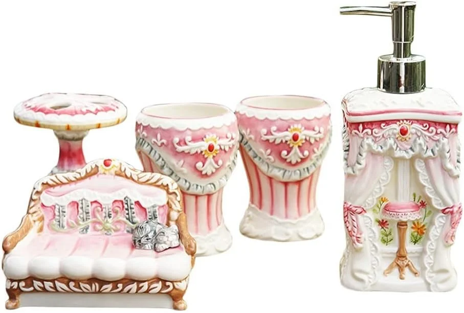ست لوازم سرامیکی 5 تکه حمام شامل جای مسواک و جای صابون، ست دکور حمام ست لوازم سرامیکی 5 تکه حمام شامل جای مسواک و جای صابون، ست دکور حمام