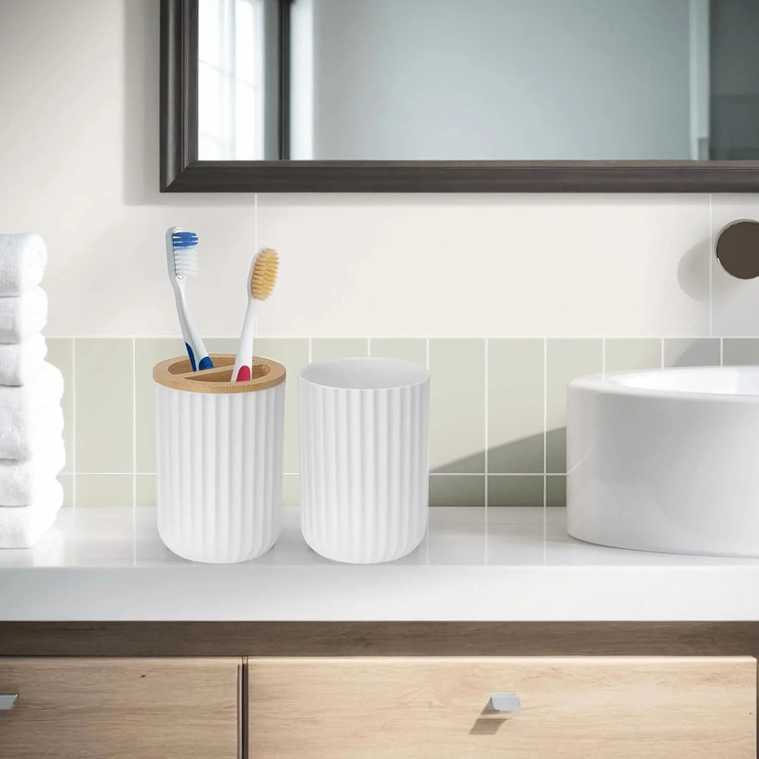 ست لوازم جانبی حمام ۶ تکه ZJ&Sons، شامل برس توالت، جا مایع صابون، جا مسواکی، لیوان، جا صابونی، سطل زباله (سفید R) ست لوازم جانبی حمام ۶ تکه ZJ&Sons، شامل برس توالت، جا مایع صابون، جا مسواکی، لیوان، جا صابونی، سطل زباله (سفید R)