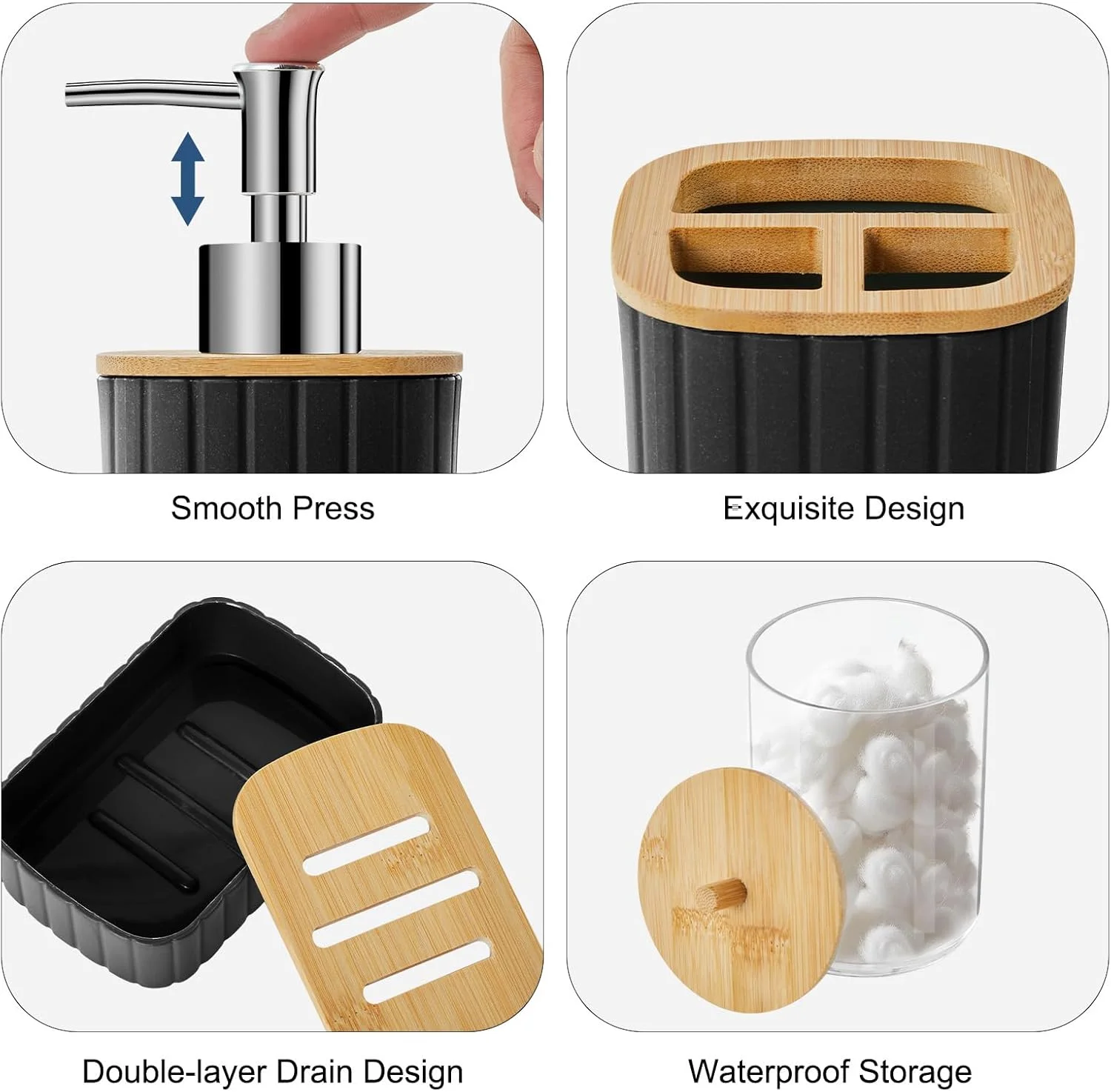 ست لوازم جانبی حمام Z ZONAMA - ست 22 تکه مشکی حمام شامل پرده حمام، سطل زباله، جا برس توالت و جا مایع صابون - دکور شیک و کاربردی حمام برای خانه و آپارتمان