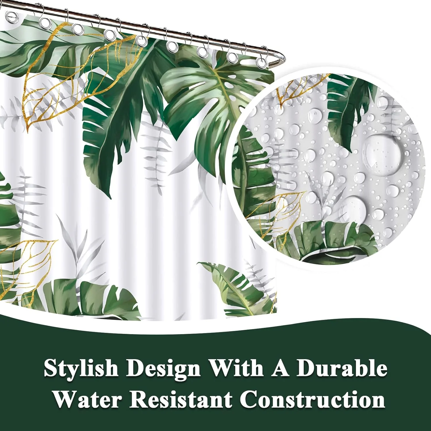 پرده حمام طرح برگ لاک پشتی سبز ZYLLGLOW، ست پرده حمام طرح گیاهان بوهو با زیرانداز، لوازم دکوری انتزاعی حمام، ست حمام با پرده و زیرانداز، ست پرده طرح برگ