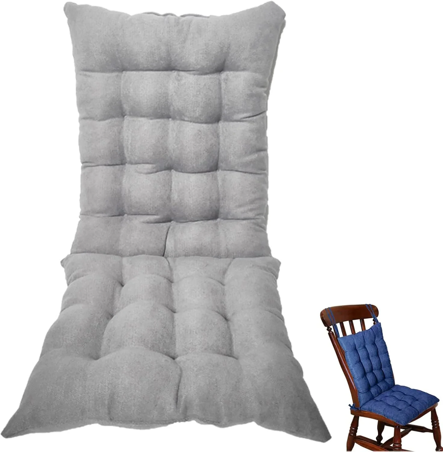 بالشتک صندلی پشتی بلند مناسب صندلی های فضای باز و داخل خانه، نرم و ضخیم، مناسب صندلی های غذاخوری با بند، خاکستری