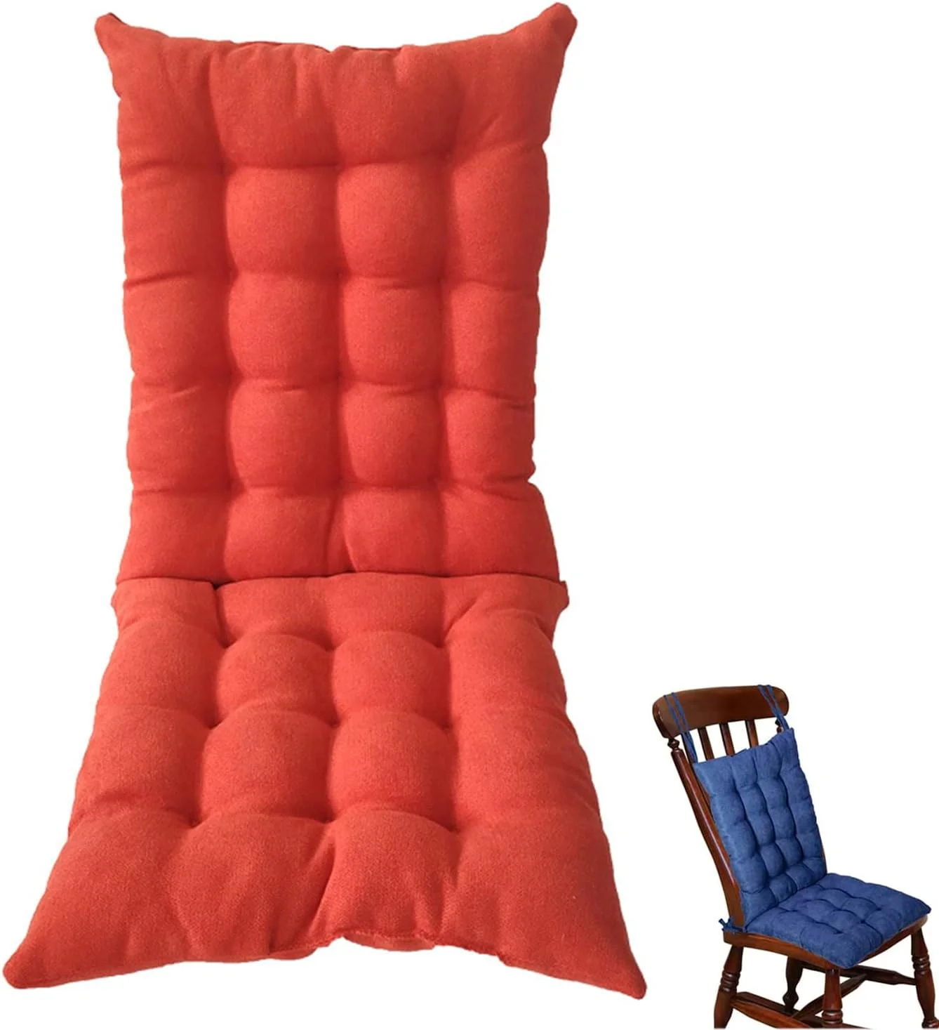 بالشتک صندلی آدیرونداک و راکینگ، پد صندلی پشتی بلند داخل/خارج از منزل، بالشتک نرم و ضخیم صندلی پاسیو، بالشتک صندلی غذاخوری با بند، نارنجی
