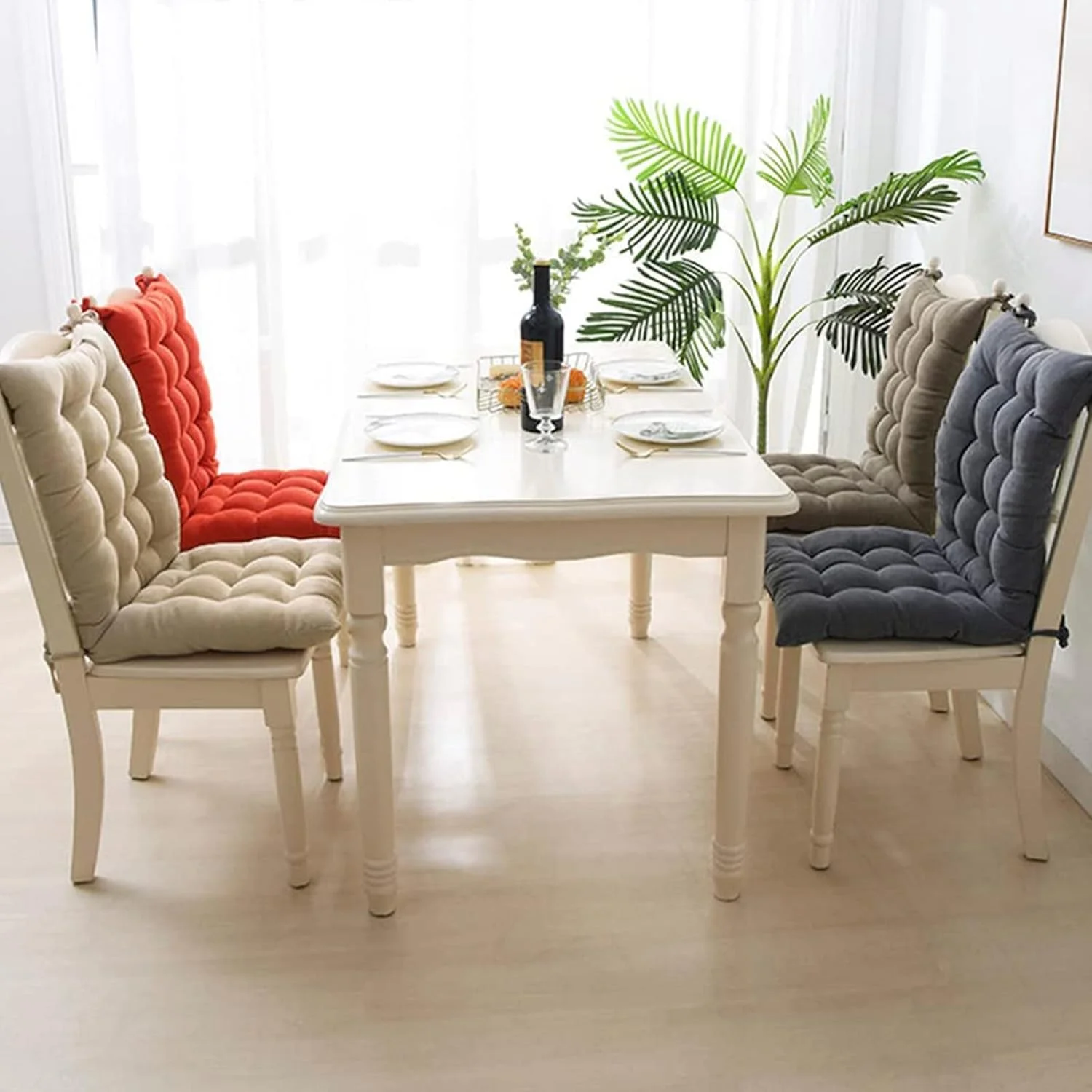 بالشتک صندلی پشتی بلند مناسب صندلی های فضای باز و داخل خانه، نرم و ضخیم، مناسب صندلی های غذاخوری با بند، خاکستری