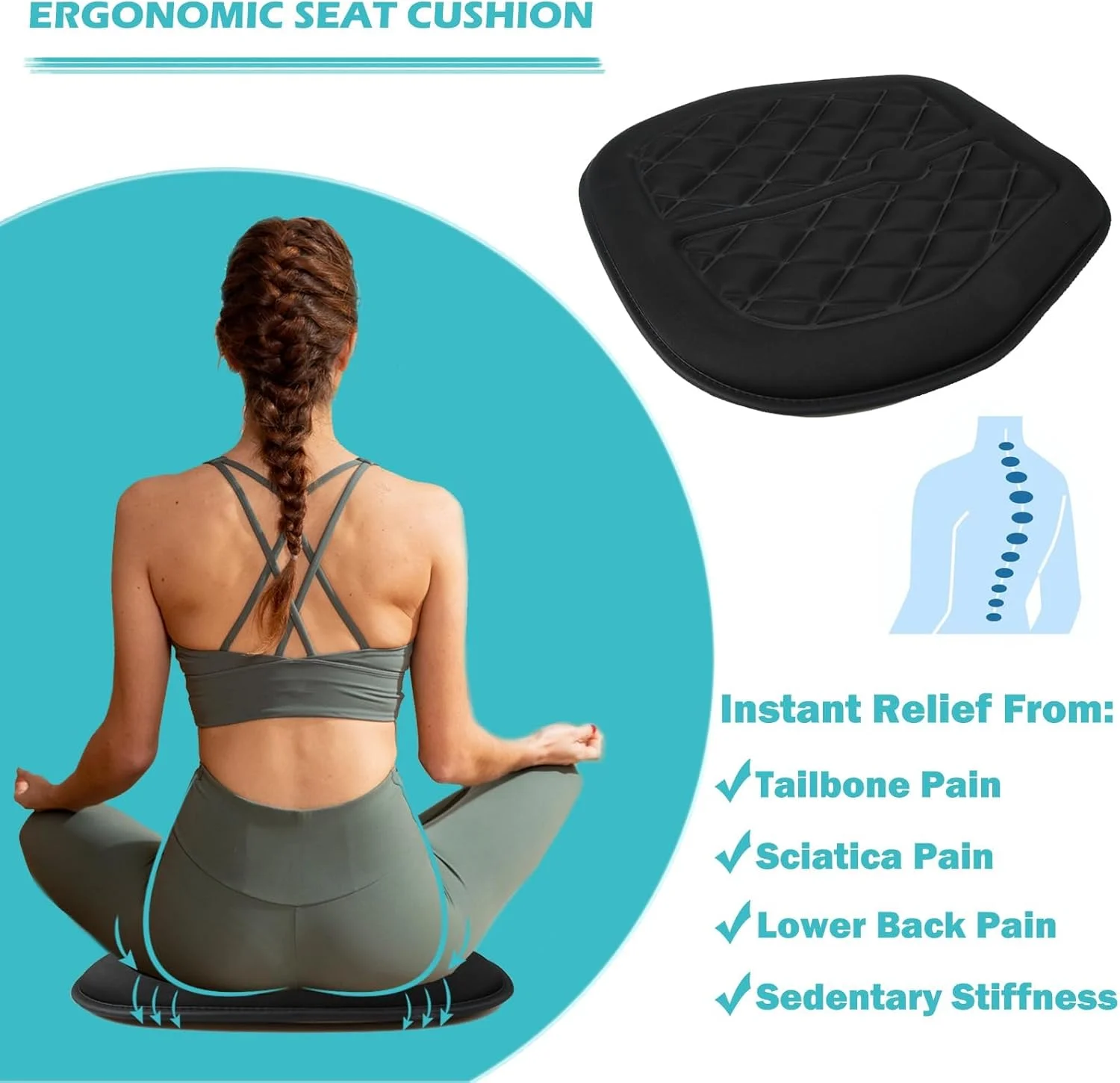 بالشتک صندلی خودرو NALACAL، بالشتک صندلی راننده فوم حافظه دار راحت، تسکین دهنده سیاتیک و کمر درد، بالشتک های صندلی زیرین لاستیکی ضد لغزش برای صندلی راننده خودرو، صندلی اداری، ویلچر - مشکی بالشتک صندلی خودرو NALACAL، بالشتک صندلی راننده فوم حافظه دار راحت، تسکین دهنده سیاتیک و کمر درد، بالشتک های صندلی زیرین لاستیکی ضد لغزش برای صندلی راننده خودرو، صندلی اداری، ویلچر - مشکی