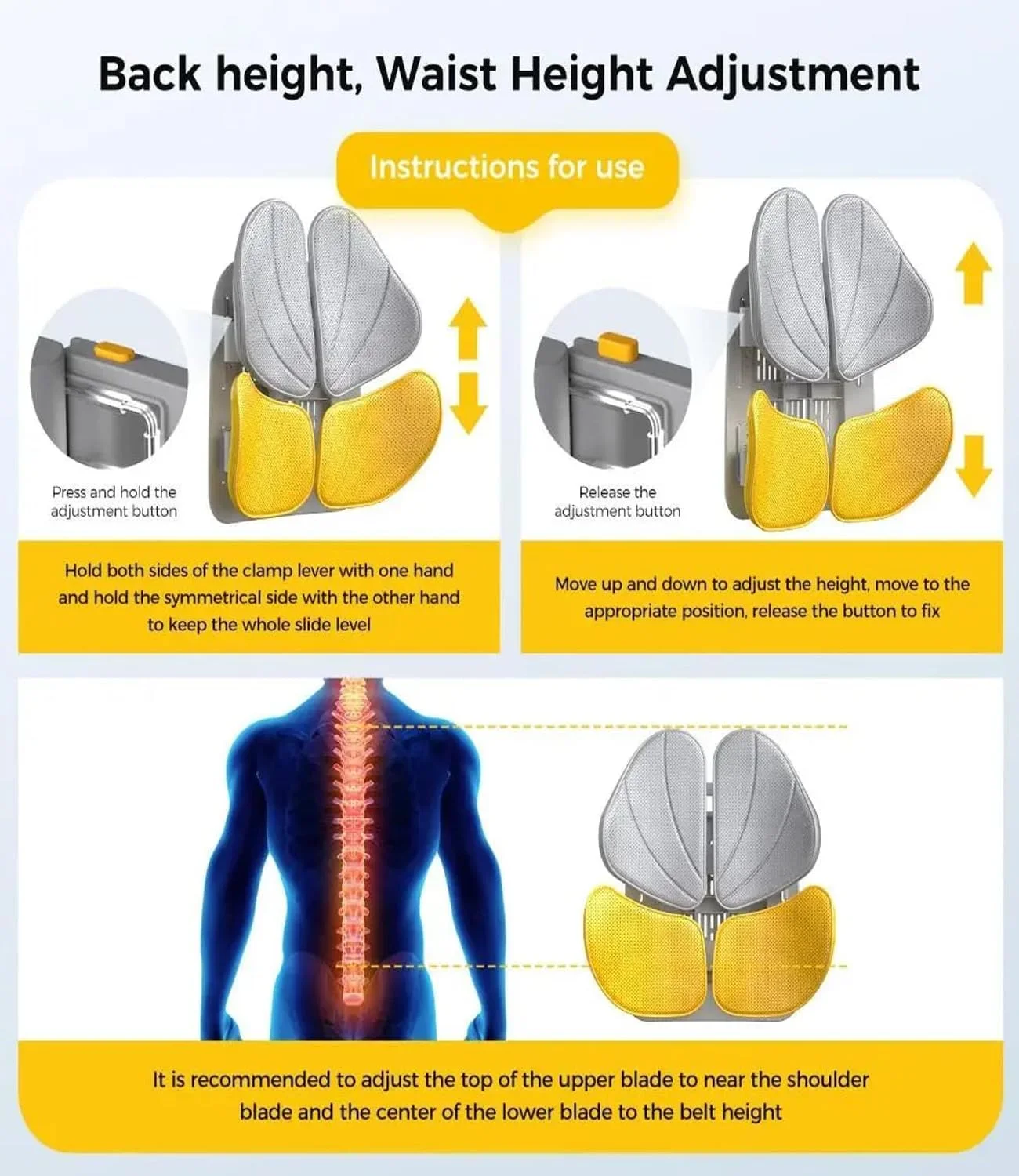 بالشتک طبی پشتی آداک، توری تنفسی، سفید، زرد، فوم حافظه دار، 38x36x12 سانتی متر، ارتفاع قابل تنظیم، پشتی قابل حمل برای صندلی ماشین، اداری، منزل بالشتک طبی پشتی آداک، توری تنفسی، سفید، زرد، فوم حافظه دار، 38x36x12 سانتی متر، ارتفاع قابل تنظیم، پشتی قابل حمل برای صندلی ماشین، اداری، منزل