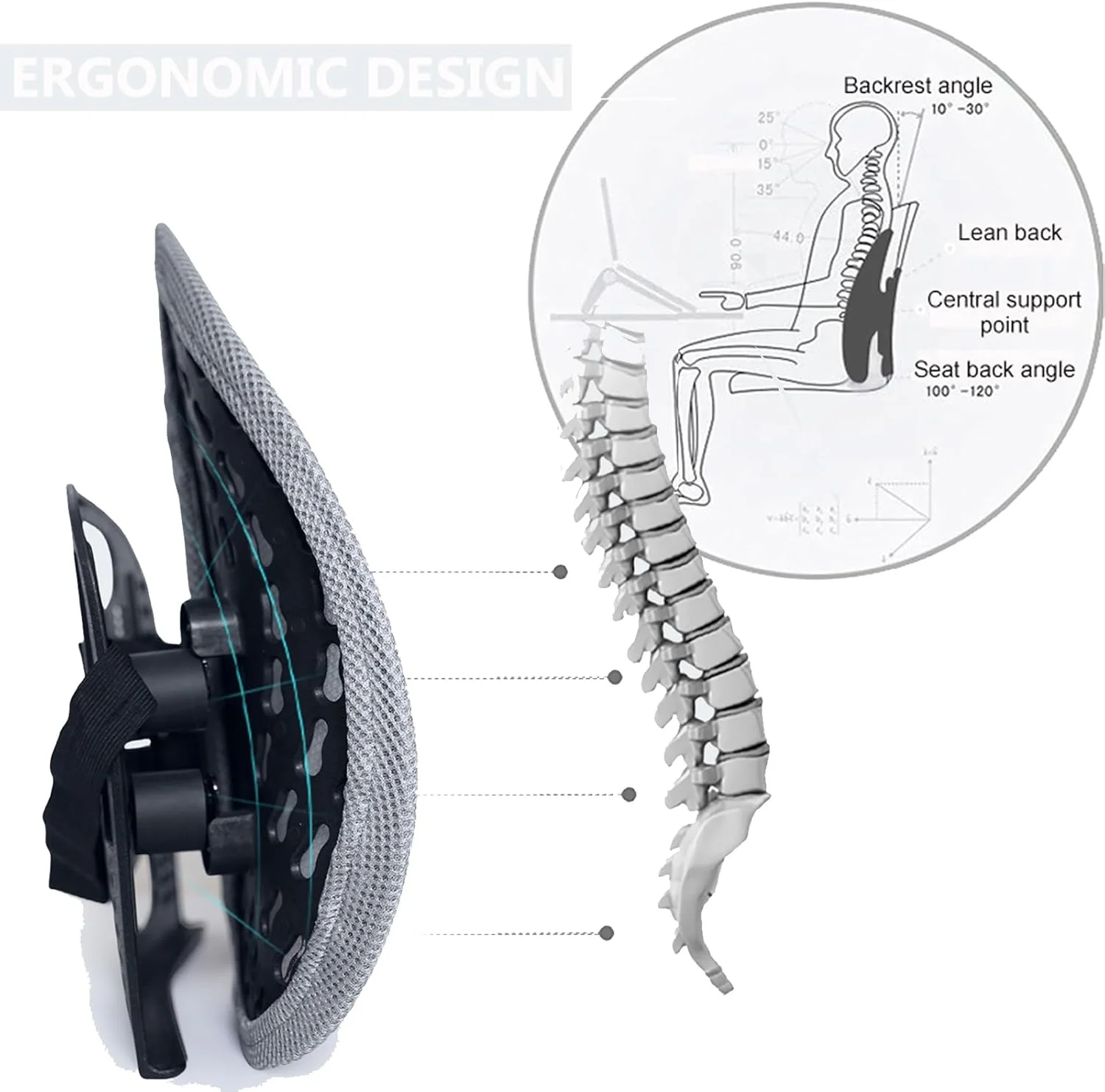 بالشتک پشتی کمری قابل تنظیم برای صندلی اداری با توری تنفسی، بالشتک کمری فنری الاستیک با 5 سطح ارتفاع، پشتی صندلی برای بهبود وضعیت بدن و تسکین درد کمر (خاکستری) بالشتک پشتی کمری قابل تنظیم برای صندلی اداری با توری تنفسی، بالشتک کمری فنری الاستیک با 5 سطح ارتفاع، پشتی صندلی برای بهبود وضعیت بدن و تسکین درد کمر (خاکستری)