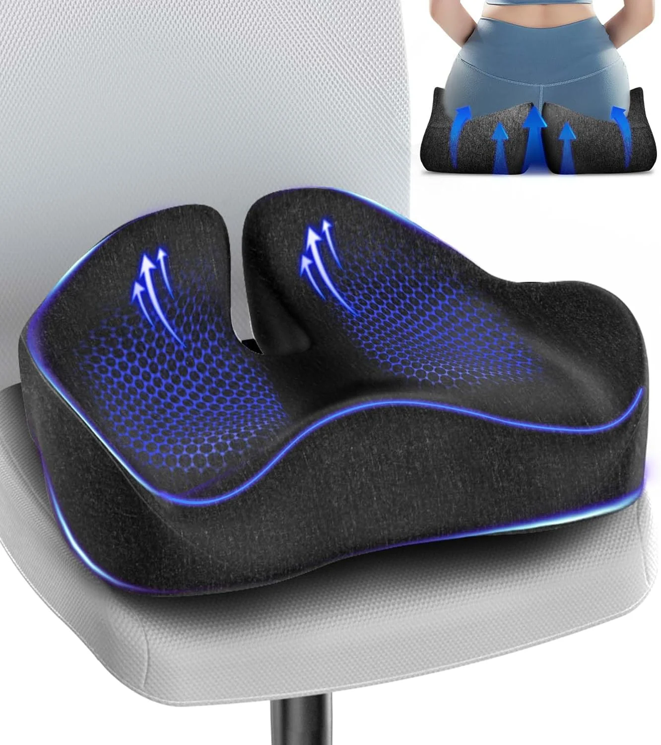 بالشتک صندلی Airllantry، بالشتک مموری فوم برای تسکین فشار دنبالچه، پد بزرگ اضافی برای صندلی اداری، صندلی ماشین و صندلی گیمینگ برای تسکین درد، روکش اضافی