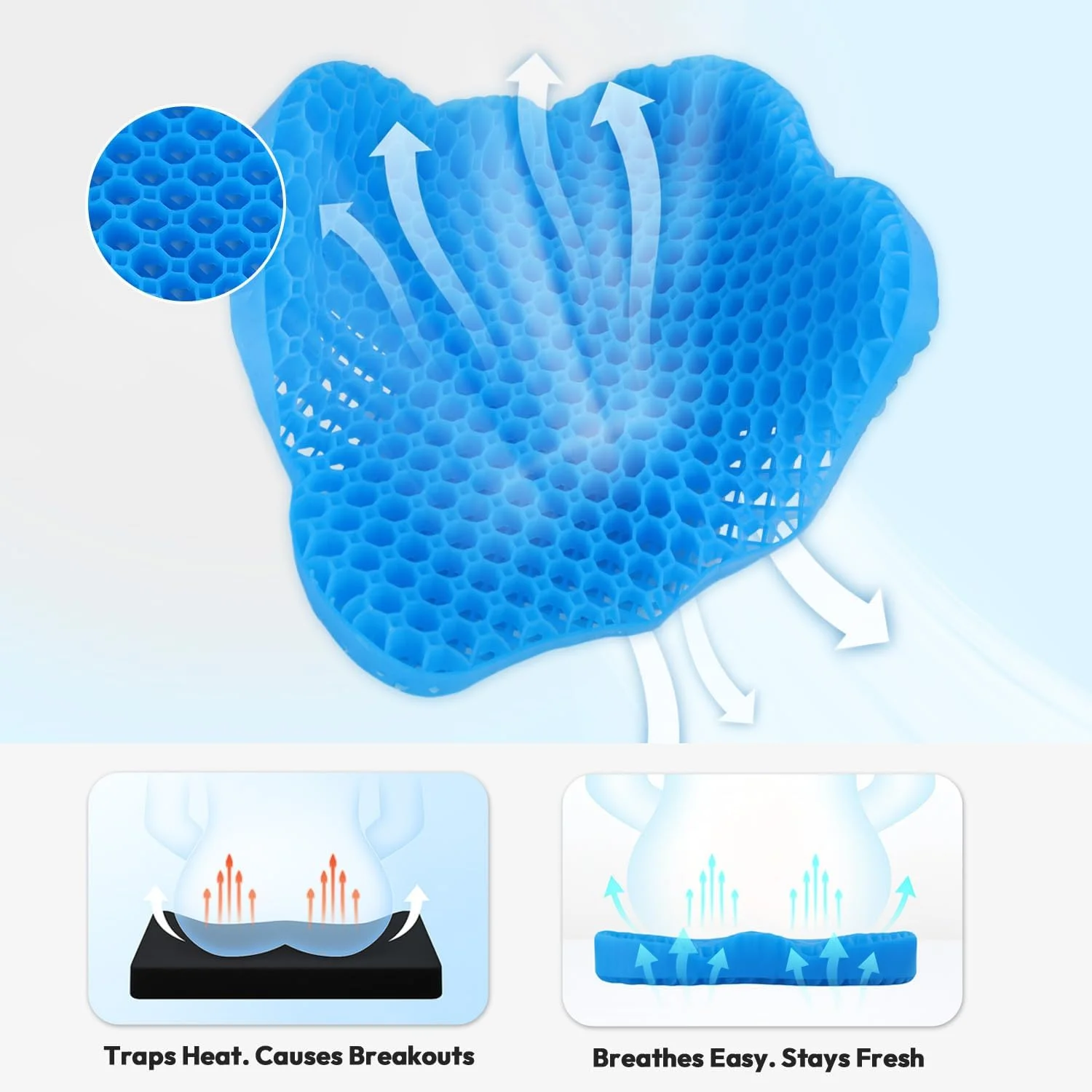 بالشتک صندلی ژله ای ALLINCOZY - بالشتک صندلی اداری لانه زنبوری قابل تنفس، ارگونومیک و خنک برای نشستن طولانی مدت، خانه، ماشین، ویلچر - متوسط