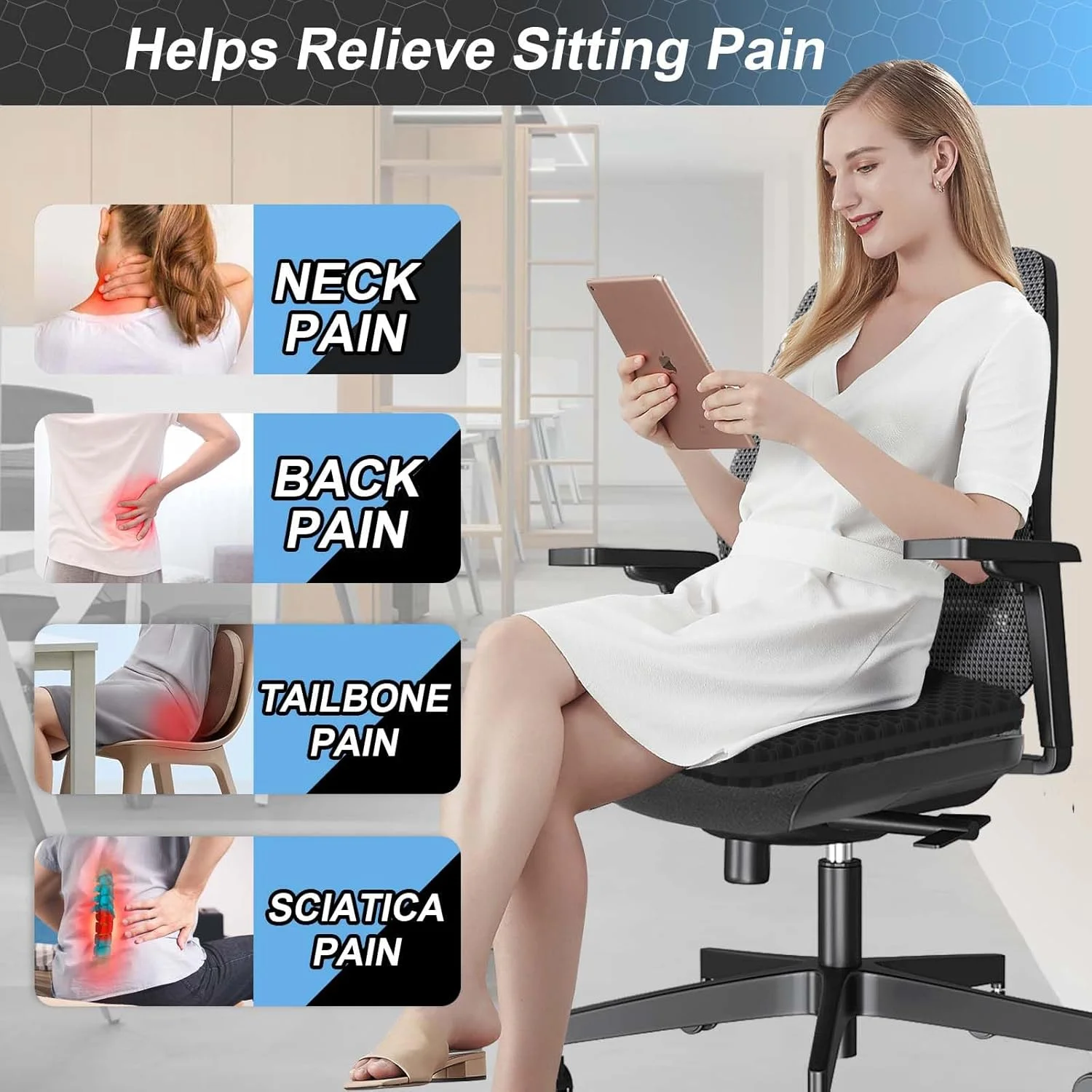 بالشتک صندلی، بالشتک ژله ای برای نشستن طولانی مدت - پد تسکین درد کمر، سیاتیک، دنبالچه، پد صندلی 48 سانتی متری برای ماشین، صندلی اداری، ویلچر، پشتیبانی نرم برای سفرهای طولانی بالشتک صندلی، بالشتک ژله ای برای نشستن طولانی مدت - پد تسکین درد کمر، سیاتیک، دنبالچه، پد صندلی 48 سانتی متری برای ماشین، صندلی اداری، ویلچر، پشتیبانی نرم برای سفرهای طولانی