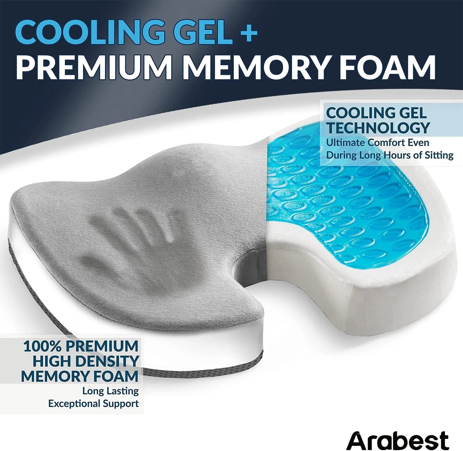بالشتک صندلی ژله ای Arabest، بالشتک صندلی فوم حافظه دار راحت با ژل خنک کننده برای تسکین درد دنبالچه، صندلی اداری برای ماشین، ویلچر، هواپیما (خاکستری) بالشتک صندلی ژله ای Arabest، بالشتک صندلی فوم حافظه دار راحت با ژل خنک کننده برای تسکین درد دنبالچه، صندلی اداری برای ماشین، ویلچر، هواپیما (خاکستری)