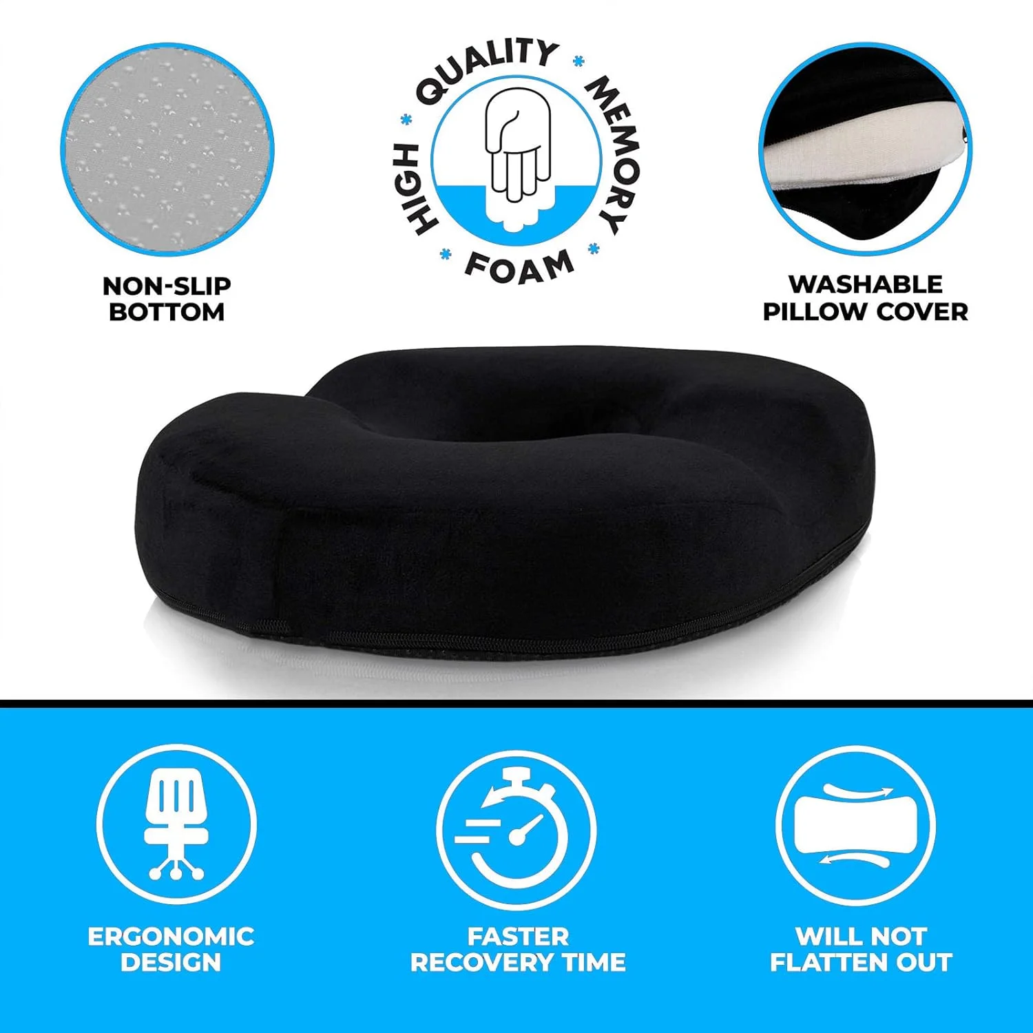 بالشتک دوناتی Arabest برای درد دنبالچه، بالشتک صندلی دوناتی فوم حافظه دار برای تسکین درد هموروئید، بارداری، دنبالچه، سیاتیک، جراحی، بالشتک صندلی برای صندلی اداری