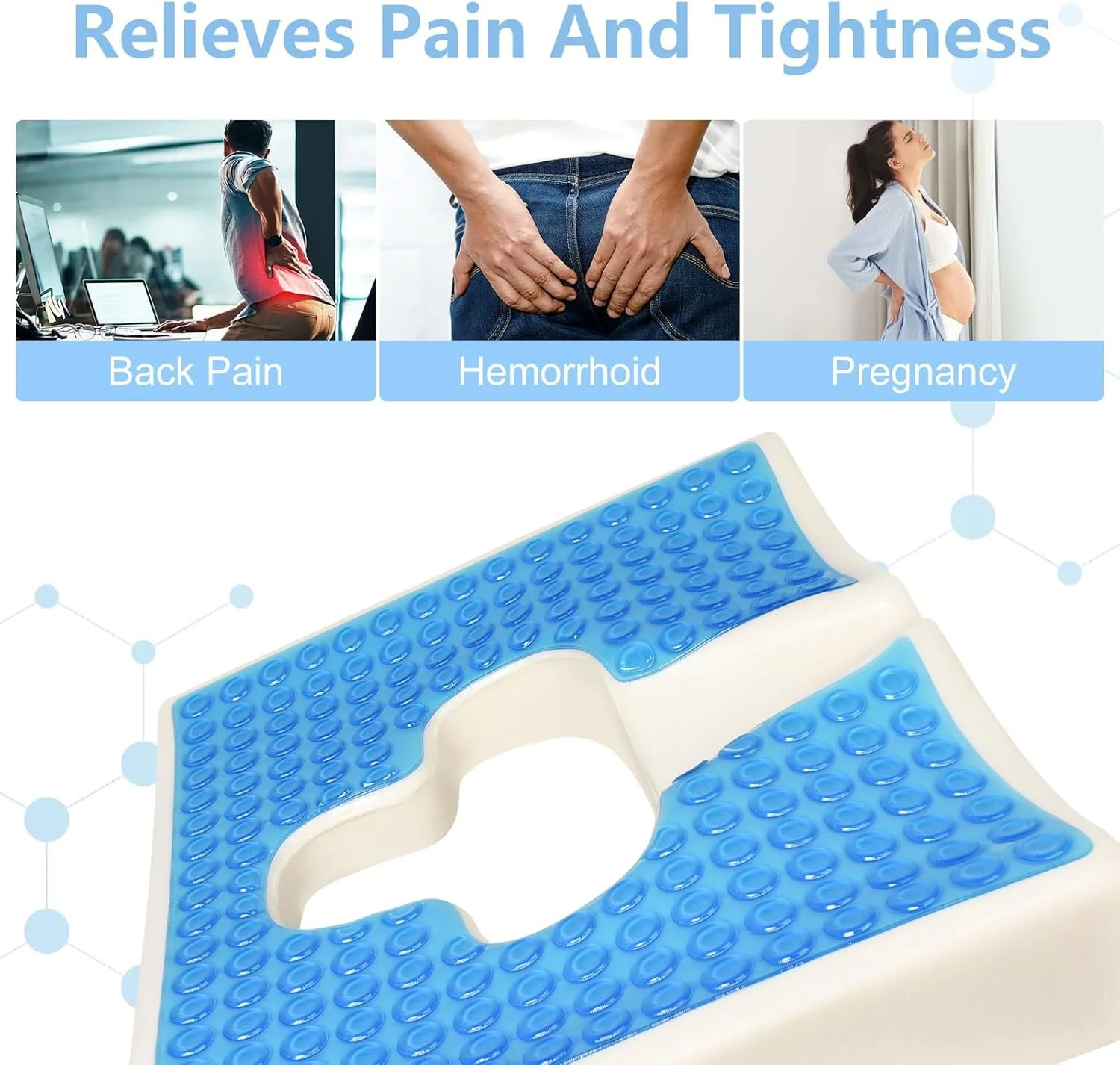 بالشتک ضد زخم بستر، فوم حافظه دار و بالشتک ژله ای صندلی با دهانه T شکل، طراحی شیب مثلثی برای تسکین درد دنبالچه و سیاتیک، ضد لغزش، برای استفاده در ویلچر، دفتر و منزل بالشتک ضد زخم بستر، فوم حافظه دار و بالشتک ژله ای صندلی با دهانه T شکل، طراحی شیب مثلثی برای تسکین درد دنبالچه و سیاتیک، ضد لغزش، برای استفاده در ویلچر، دفتر و منزل