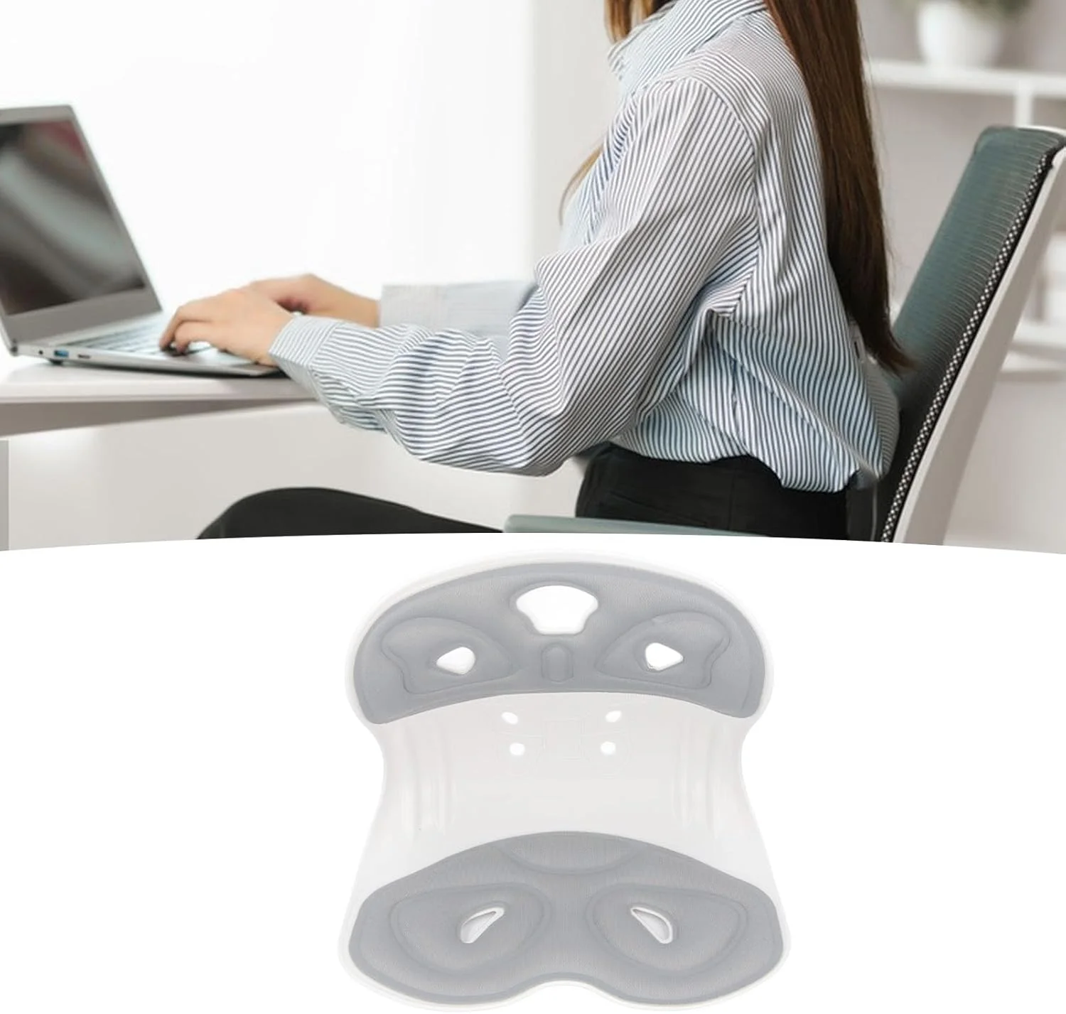 پشتیبانی ارگونومیک از کمر، اصلاح کننده وضعیت بدن برای زنان و مردان، کوسن نرم و تنفسی صندلی برای پشتیبانی از کمر برای صندلی اداری خانگی، صندلی کف (خاکستری)