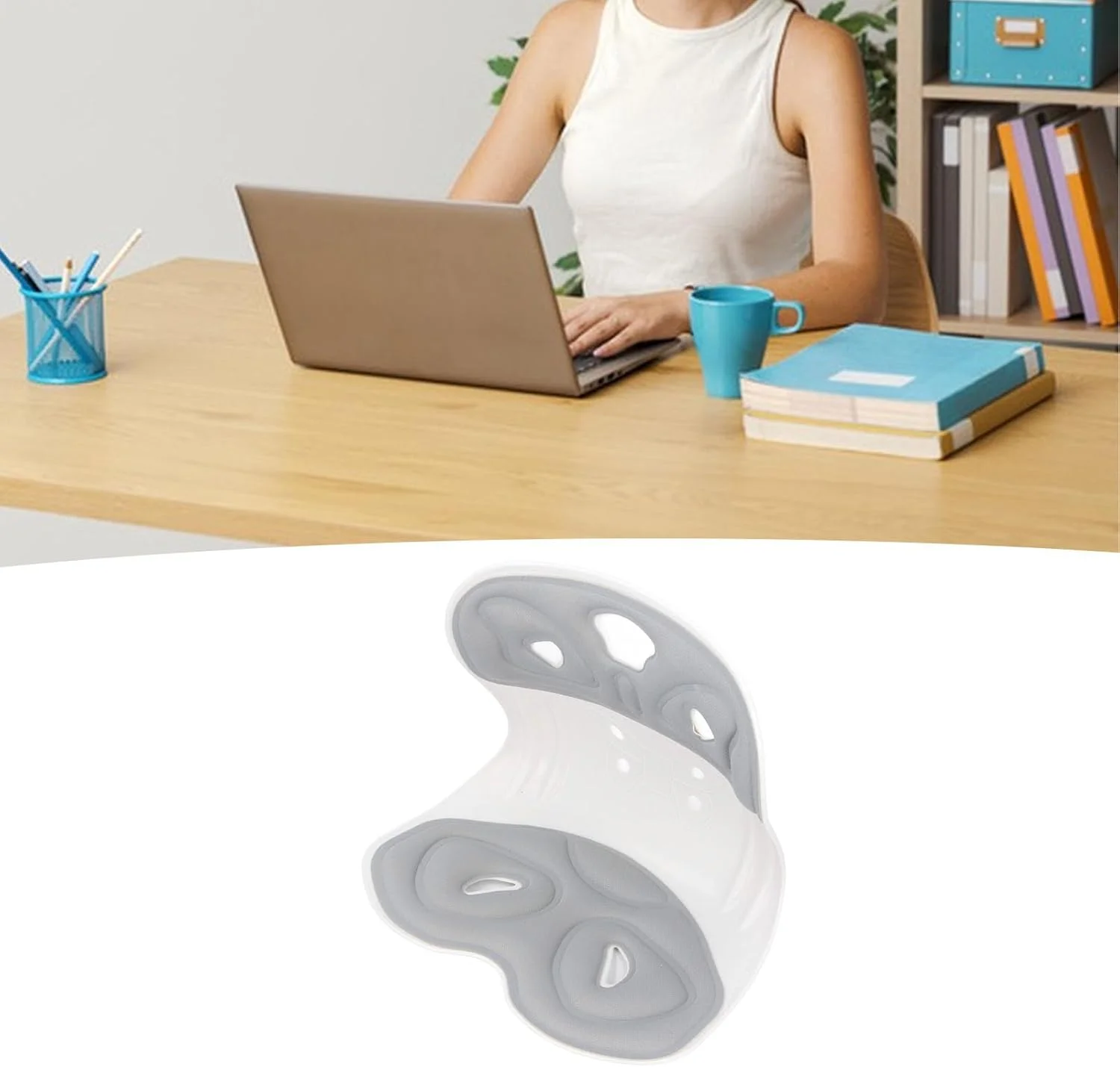 پشتیبانی ارگونومیک از کمر، اصلاح کننده وضعیت بدن برای زنان و مردان، کوسن نرم و تنفسی صندلی برای پشتیبانی از کمر برای صندلی اداری خانگی، صندلی کف (خاکستری)