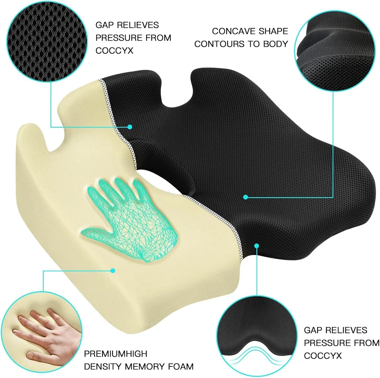 بالشتک صندلی مموری فوم Benazcap برای تسکین فشار، سیاتیک و درد دنبالچه، پد سفت دنبالچه مموری فوم برای نشستن طولانی مدت، برای صندلی اداری، صندلی گیمینگ و صندلی ماشین بالشتک صندلی مموری فوم Benazcap برای تسکین فشار، سیاتیک و درد دنبالچه، پد سفت دنبالچه مموری فوم برای نشستن طولانی مدت، برای صندلی اداری، صندلی گیمینگ و صندلی ماشین