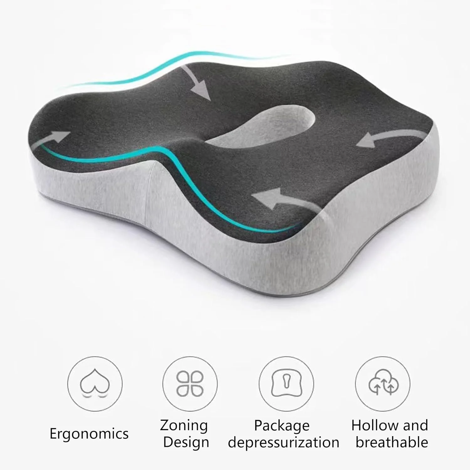 بالشتک دنبالچه تنفسی فوم حافظه دار ضخیم برای رانندگی و کار، راحتی و کاهش فشار بالشتک دنبالچه تنفسی فوم حافظه دار ضخیم برای رانندگی و کار، راحتی و کاهش فشار