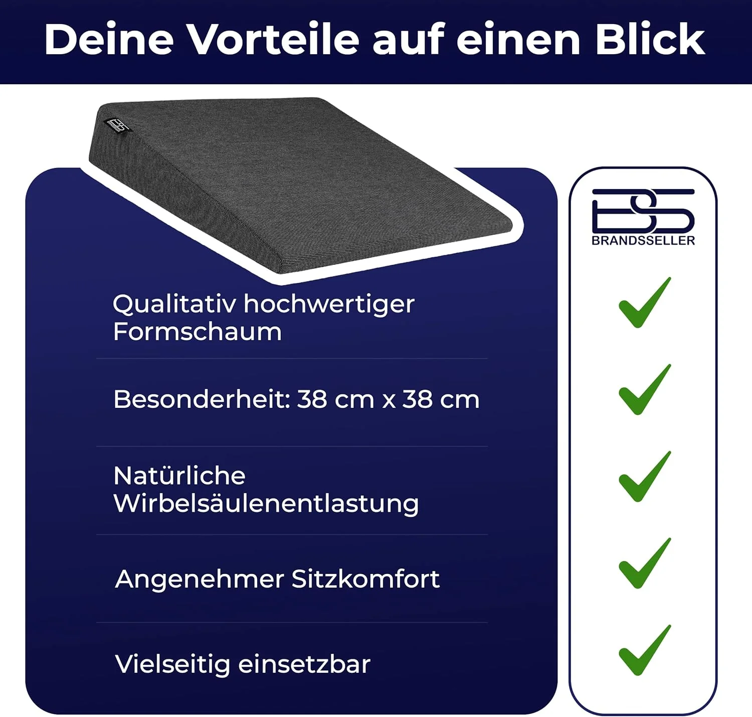 بالشتک گوه ای صندلی برندسلر، بالشتک صندلی خودرو، بالشتک صندلی اداری - 38 سانتی متر در 38 در 8/2 سانتی متر - مشکی بالشتک گوه ای صندلی برندسلر، بالشتک صندلی خودرو، بالشتک صندلی اداری - 38 سانتی متر در 38 در 8/2 سانتی متر - مشکی