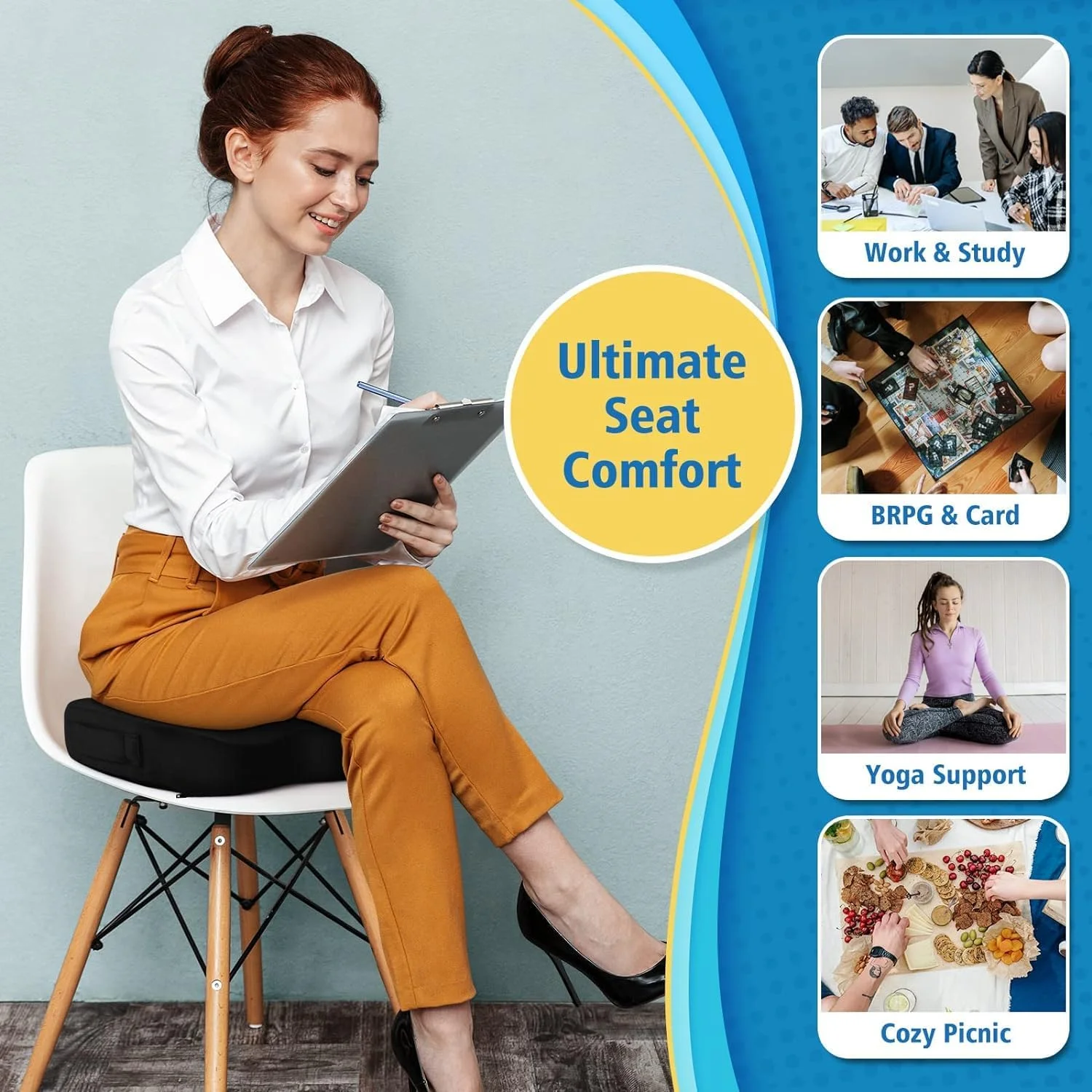 بالشتک صندلی اداری - فوم حافظه دار تقویت شده با ژل و روکش جیر - تسکین درد کمر، سیاتیک، دنبالچه، برای صندلی اداری، صندلی ماشین، صندلی قطار/هواپیما بالشتک صندلی اداری - فوم حافظه دار تقویت شده با ژل و روکش جیر - تسکین درد کمر، سیاتیک، دنبالچه، برای صندلی اداری، صندلی ماشین، صندلی قطار/هواپیما