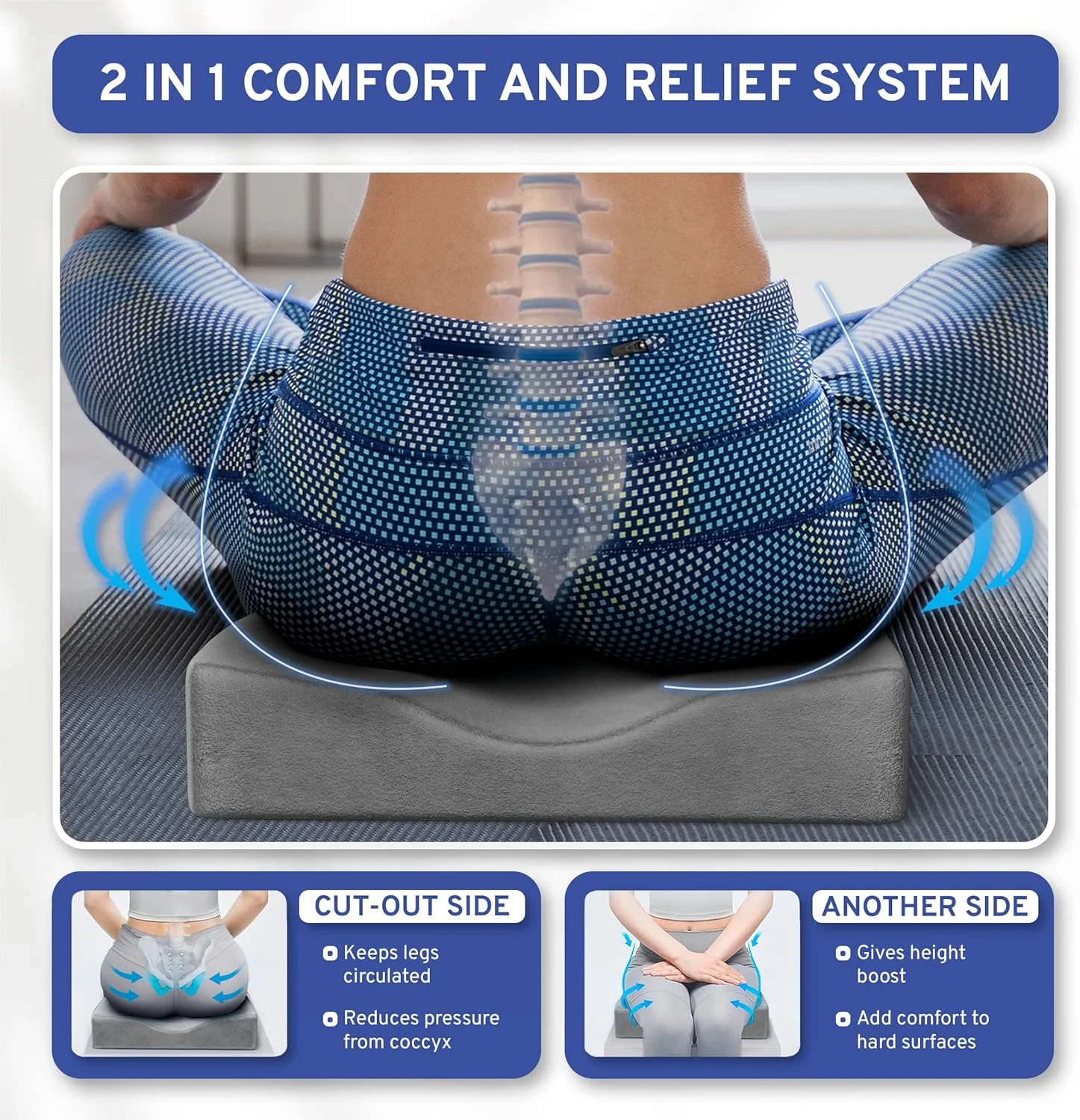 بالشتک صندلی گوه ای و بالشتک صندلی اداری - بالشتک فوم حافظه دار برای تسکین درد دنبالچه برای رانندگی، صندلی اداری، صندلی گیمینگ - پشتیبانی ارتوپدی برای کمر، دنبالچه، استخوان دنبالچه، باسن بالشتک صندلی گوه ای و بالشتک صندلی اداری - بالشتک فوم حافظه دار برای تسکین درد دنبالچه برای رانندگی، صندلی اداری، صندلی گیمینگ - پشتیبانی ارتوپدی برای کمر، دنبالچه، استخوان دنبالچه، باسن