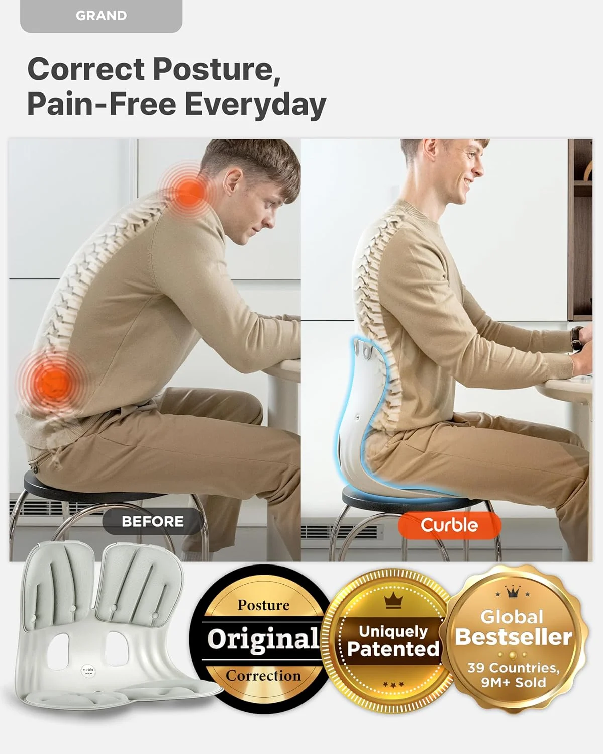 صندلی کوربل، پشتیبانی ارگونومیک از کمر، پشتیبانی کمری برای اصلاح وضعیت بدنی مناسب و تسکین درد کمر، ایده آل برای صندلی اداری، صندلی زمینی و کار در منزل، دارای ثبت اختراع (خاکستری) صندلی کوربل، پشتیبانی ارگونومیک از کمر، پشتیبانی کمری برای اصلاح وضعیت بدنی مناسب و تسکین درد کمر، ایده آل برای صندلی اداری، صندلی زمینی و کار در منزل، دارای ثبت اختراع (خاکستری)