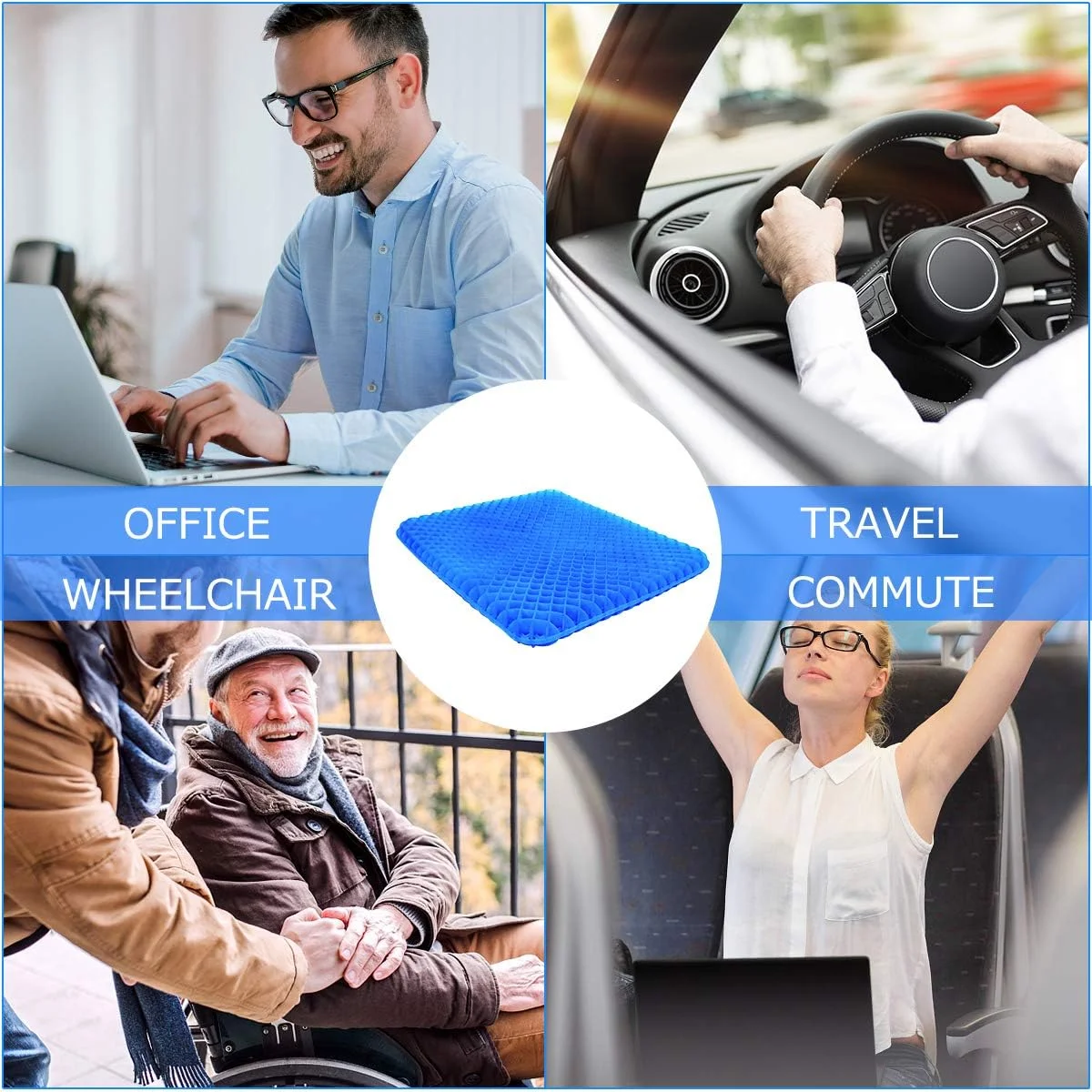 بالشتک ژلهای صندلی ودچه، طراحی لانه زنبوری ضخیم و بزرگ با روکش ضد لغزش برای تسکین درد کمر، صندلی اداری خانگی ویلچر (44x41x4 سانتیمتر) بالشتک ژلهای صندلی ودچه، طراحی لانه زنبوری ضخیم و بزرگ با روکش ضد لغزش برای تسکین درد کمر، صندلی اداری خانگی ویلچر (44x41x4 سانتیمتر)