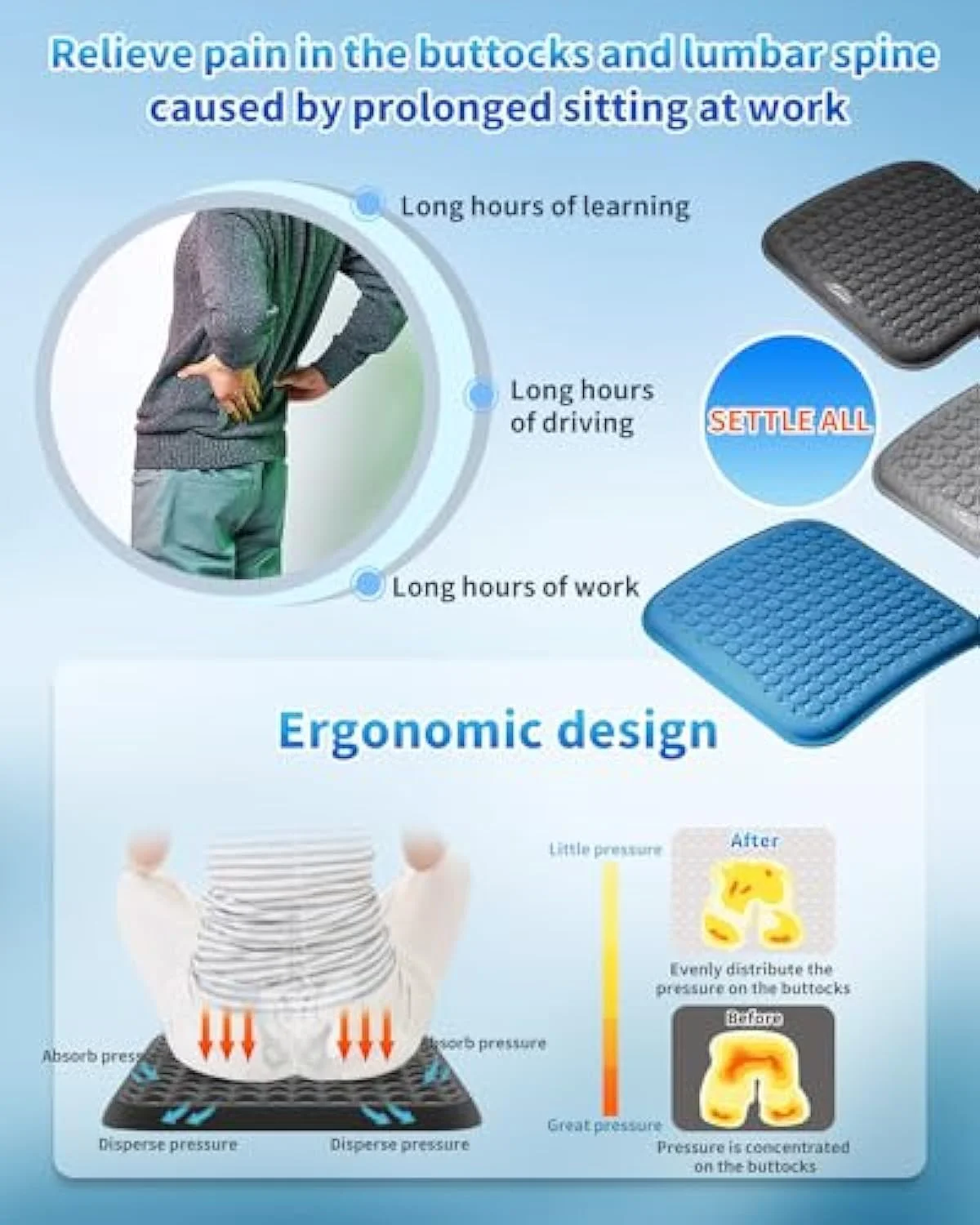 بالشتک صندلی برای خودرو و صندلی اداری، بالشتک ژله ای صندلی، بالشتک خنک کننده صندلی برای تسکین زخم فشاری، بالشتک ژله ای برای صندلی اداری منزل خودرو، بالشتک صندلی برای ویلچر، تسکین درد سیاتیک و دنبالچه بالشتک صندلی برای خودرو و صندلی اداری، بالشتک ژله ای صندلی، بالشتک خنک کننده صندلی برای تسکین زخم فشاری، بالشتک ژله ای برای صندلی اداری منزل خودرو، بالشتک صندلی برای ویلچر، تسکین درد سیاتیک و دنبالچه