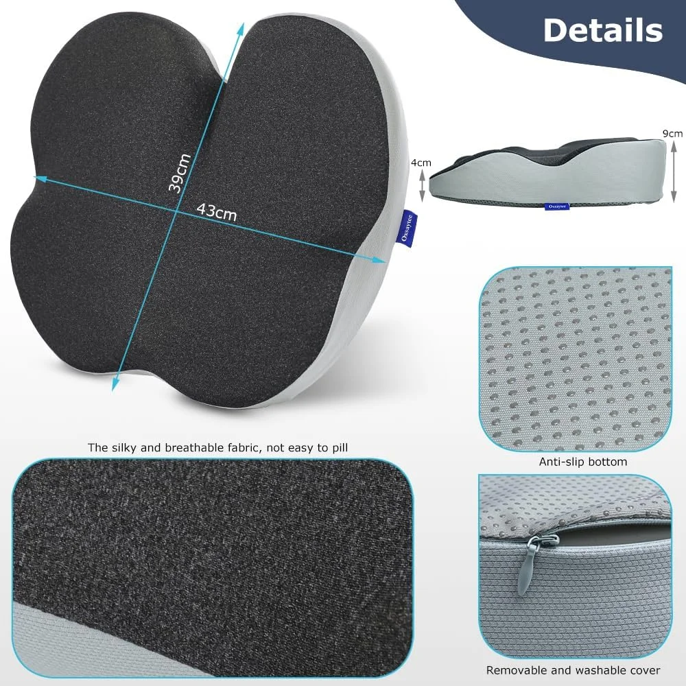 بالشتک صندلی فوم حافظه‌دار برای تسکین درد دنبالچه، بالشتک صندلی ارتوپدی برای صندلی اداری، صندلی ماشین، هواپیما، بالشت ماساژ دنبالچه راحت برای کارمندان اداری که مدت طولانی می‌نشینند، رانندگان ماشین (مشکی)