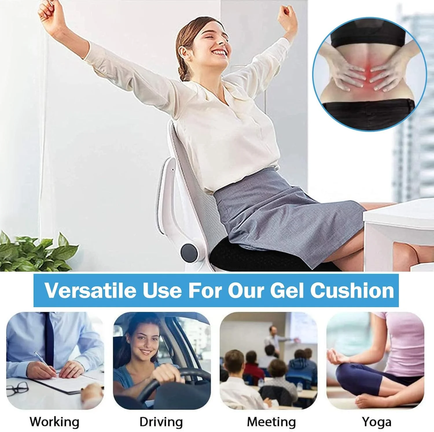 بالشتک صندلی ژله ای، بالشتک صندلی ژله ای برای نشستن طولانی مدت با روکش ضد لغزش، بالشتک خنک کننده دو لایه، کمک به تسکین فشار کمر و دنبالچه، برای دفتر، ماشین، ویلچر، سفرهای طولانی (آبی)