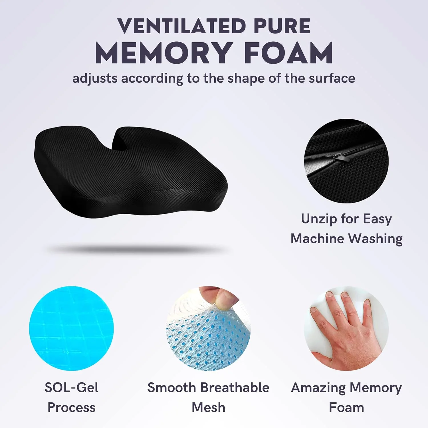 بالشتک صندلی فوم حافظه دار با ژل خنک کننده برای تسکین درد سیاتیک، دنبالچه، کمر و استخوان دنبالچه - پد صندلی ارتوپدی برای پشتیبانی در صندلی اداری، ماشین، ویلچر و هواپیما بالشتک صندلی فوم حافظه دار با ژل خنک کننده برای تسکین درد سیاتیک، دنبالچه، کمر و استخوان دنبالچه - پد صندلی ارتوپدی برای پشتیبانی در صندلی اداری، ماشین، ویلچر و هواپیما