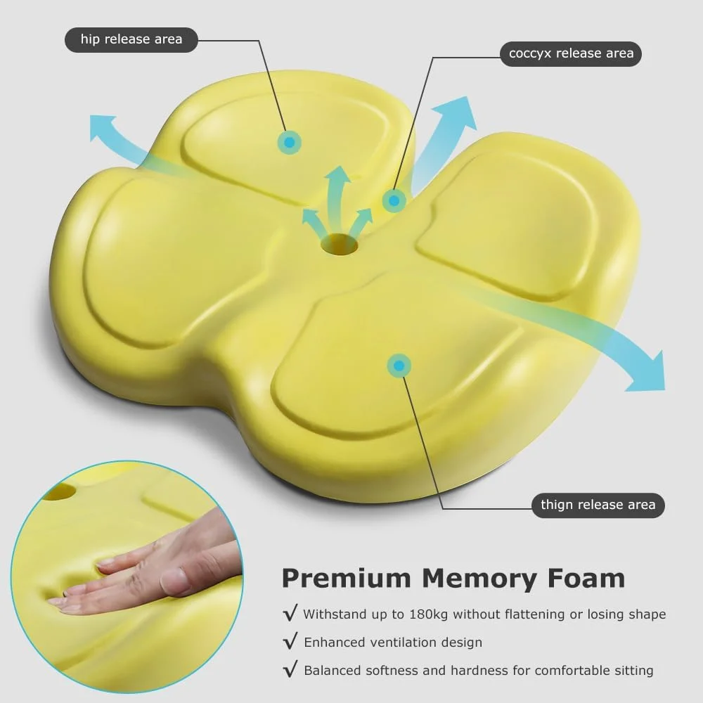 بالشتک صندلی فوم حافظه‌دار برای تسکین درد دنبالچه، بالشتک صندلی ارتوپدی برای صندلی اداری، صندلی ماشین، هواپیما، بالشت ماساژ دنبالچه راحت برای کارمندان اداری که مدت طولانی می‌نشینند، رانندگان ماشین (مشکی)