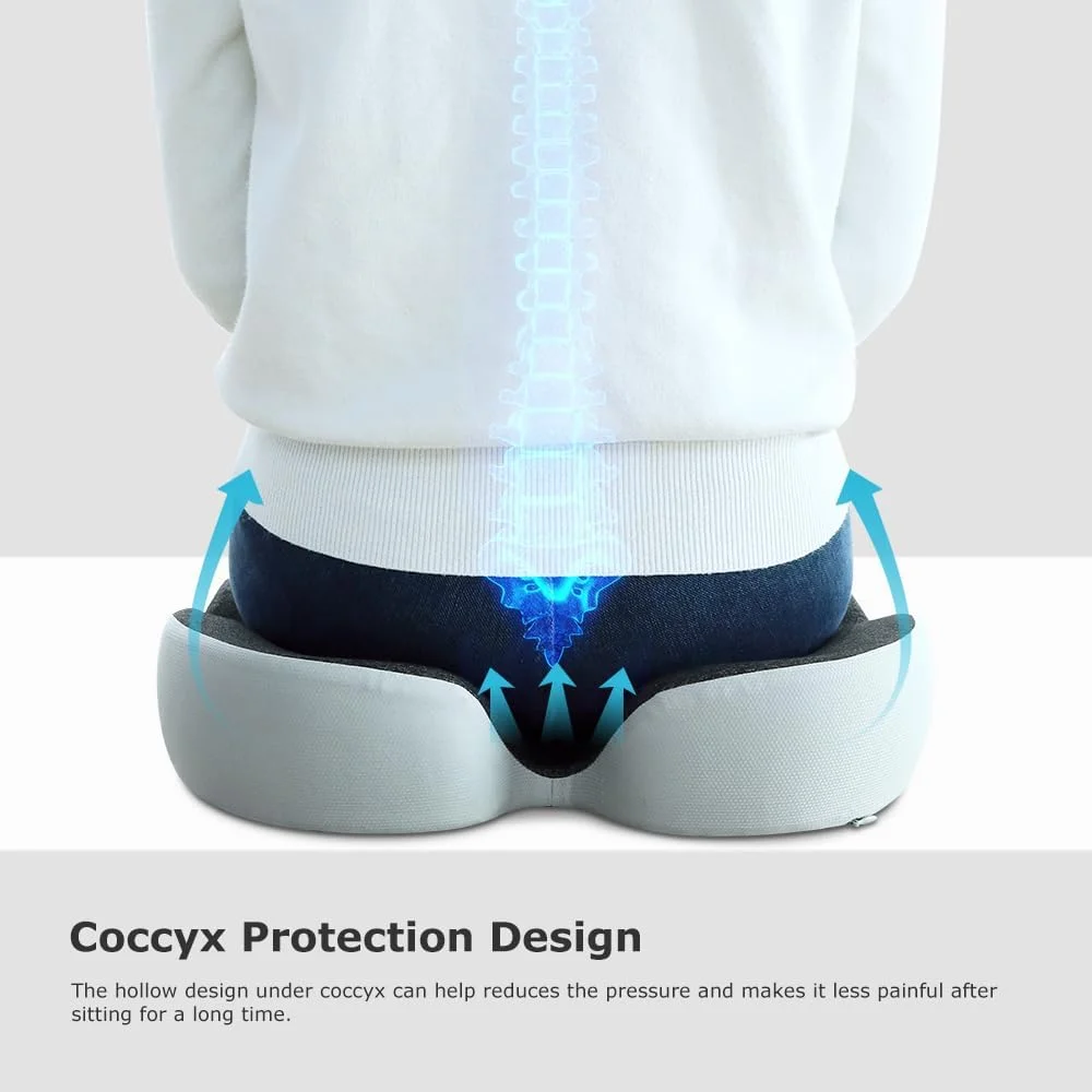 بالشتک صندلی فوم حافظه‌دار برای تسکین درد دنبالچه، بالشتک صندلی ارتوپدی برای صندلی اداری، صندلی ماشین، هواپیما، بالشت ماساژ دنبالچه راحت برای کارمندان اداری که مدت طولانی می‌نشینند، رانندگان ماشین (مشکی)