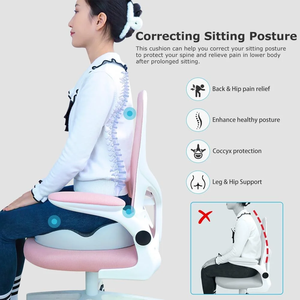 بالشتک صندلی فوم حافظه‌دار برای تسکین درد دنبالچه، بالشتک صندلی ارتوپدی برای صندلی اداری، صندلی ماشین، هواپیما، بالشت ماساژ دنبالچه راحت برای کارمندان اداری که مدت طولانی می‌نشینند، رانندگان ماشین (مشکی)