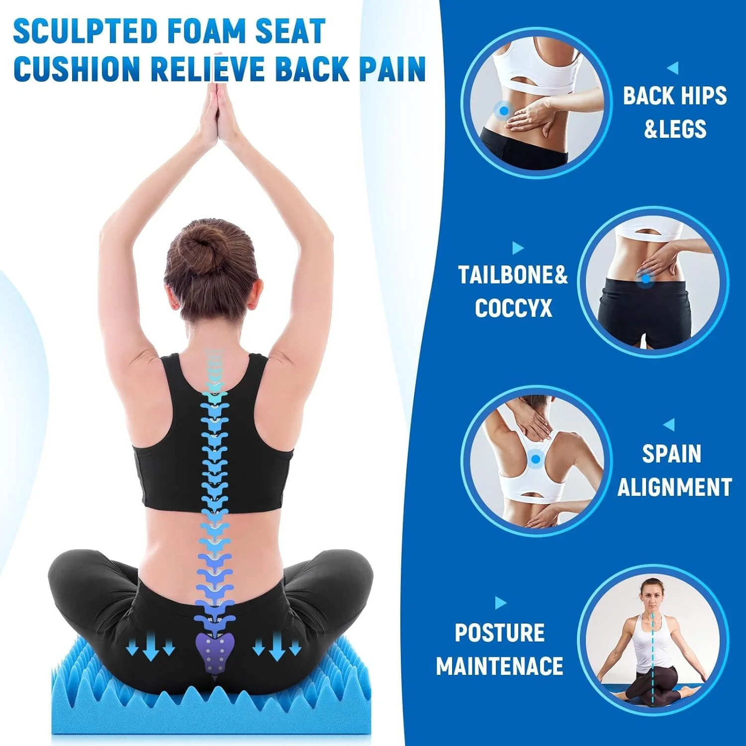 بالشتک صندلی فوم تخم مرغی، پشتیبانی از کمر برای صندلی اداری، صندلی تکیه گاه دار، ویلچر، استفاده در خانه و ماشین (آبی، 1 عدد) بالشتک صندلی فوم تخم مرغی، پشتیبانی از کمر برای صندلی اداری، صندلی تکیه گاه دار، ویلچر، استفاده در خانه و ماشین (آبی، 1 عدد)